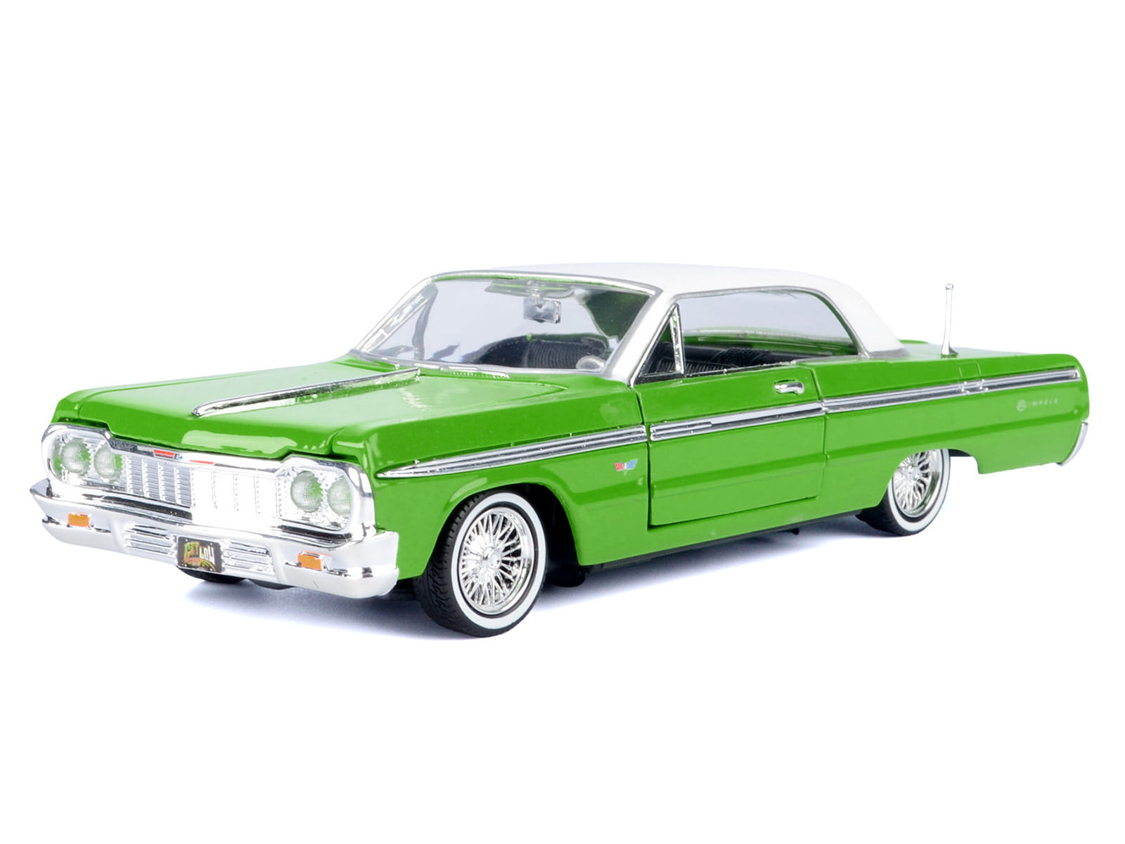 1964 Chevrolet Impala Lowrider Hard Top Green with White Top "Get Low" Series 1/24 Diecast Model Car by Motormax - Image 2