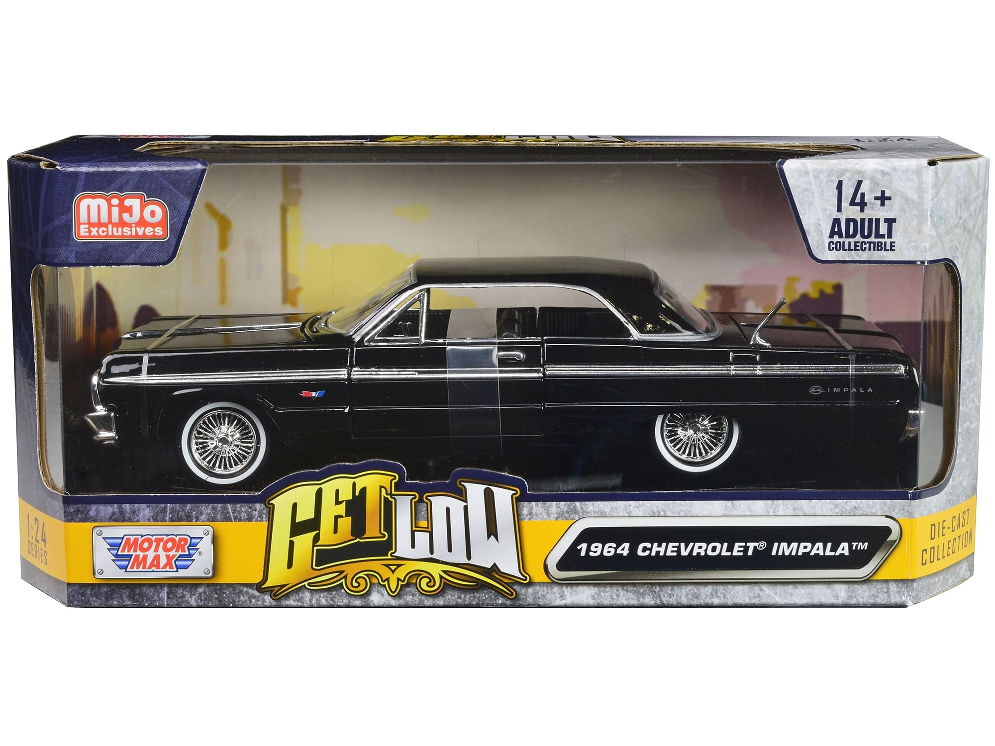 1964 Chevrolet Impala Lowrider Hard Top Black “Get Low” Series 1/24 Diecast Car Model by Motormax