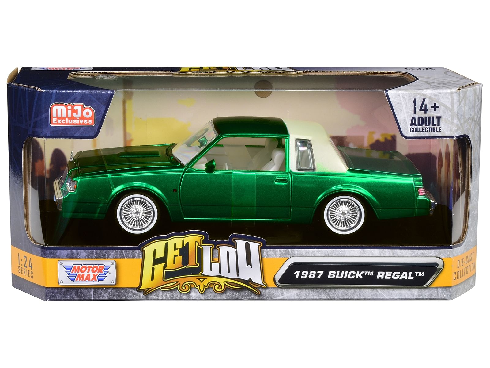 1987 Buick Regal Green Metallic with White Interior “Get Low” Series 1/24 Diecast Model Car by Motormax