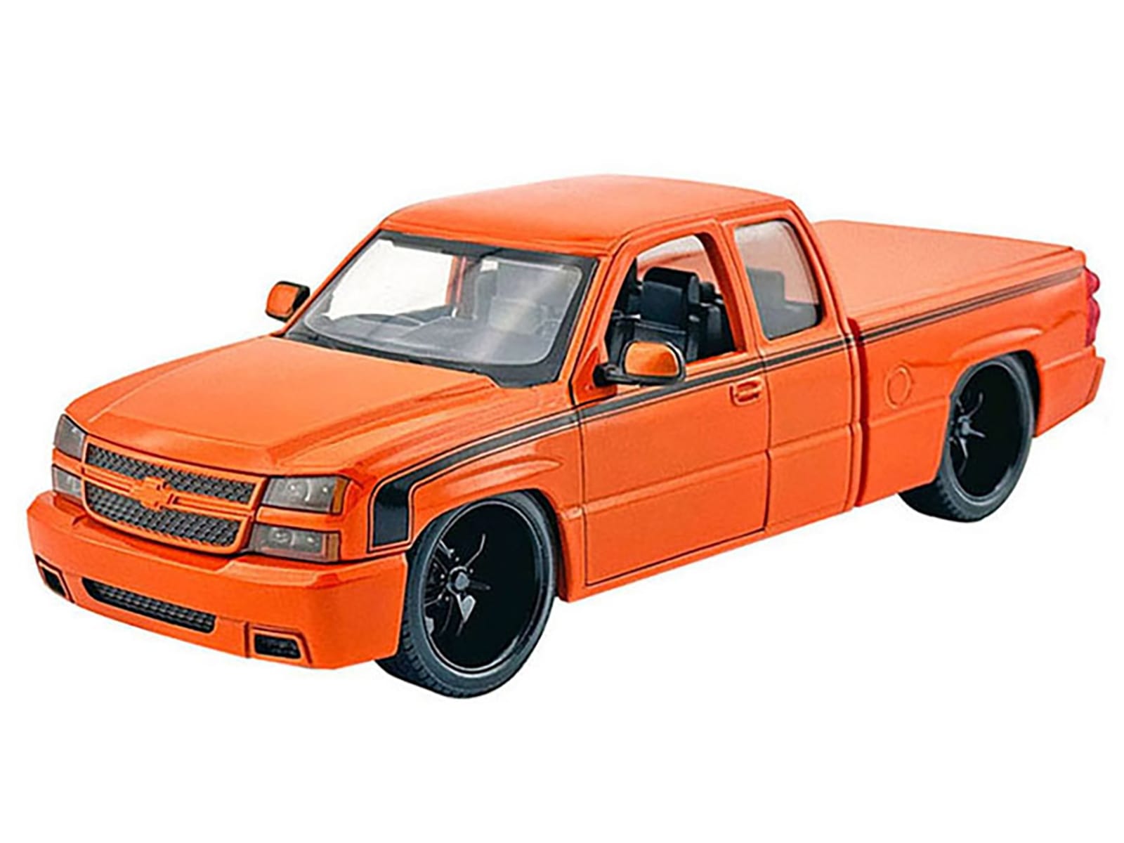 2006 Chevrolet Silverado Custom Pickup Truck Orange Metallic with Black Stripes "Die-Cast Collection" Series 1/25 Diecast Model Car by Motormax - Image 2