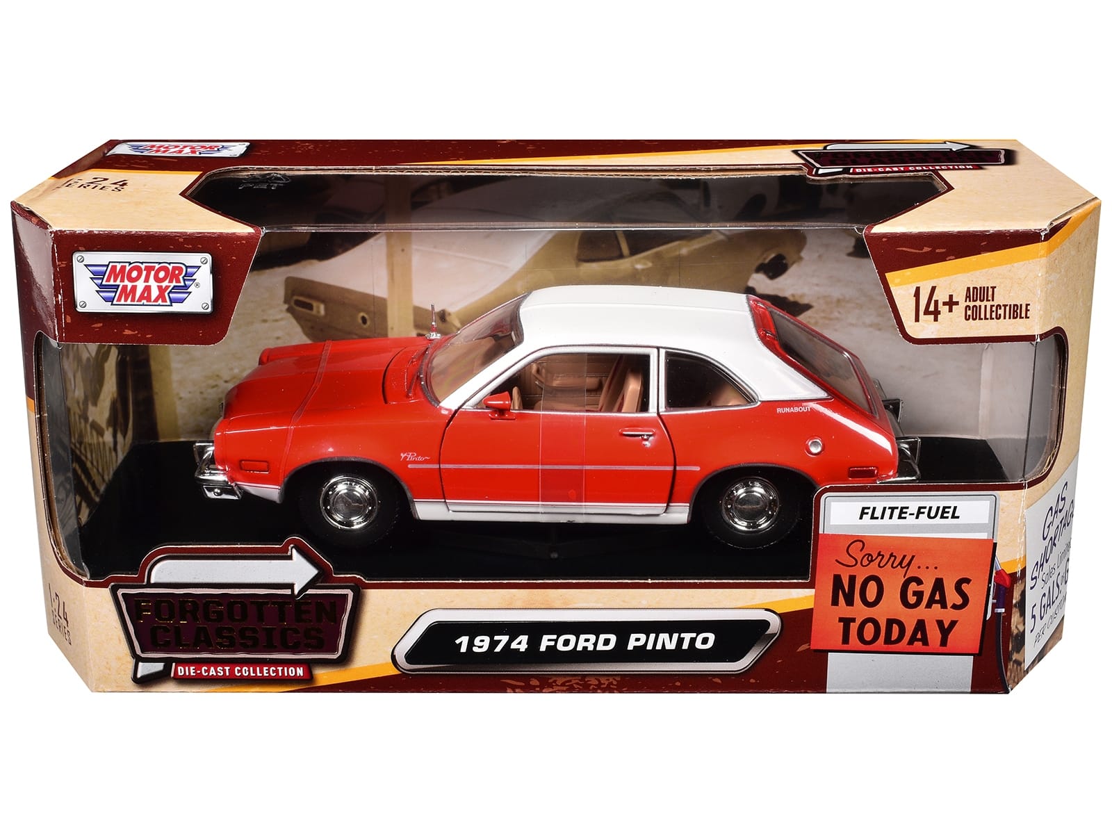 1974 Ford Pinto Orange with White Top "Forgotten Classics" Series 1/24 Diecast Model Car by Motormax - Image 3