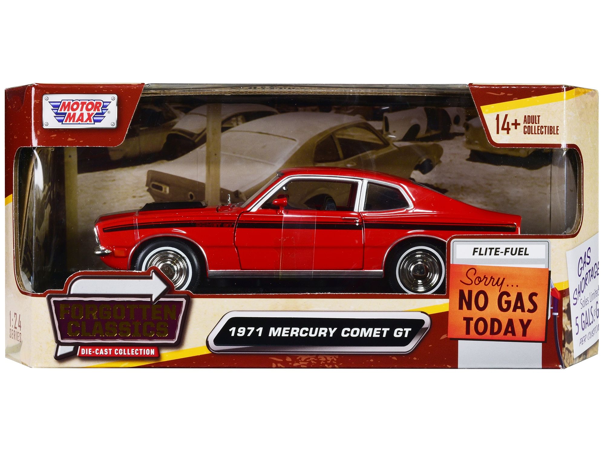 1971 Mercury Comet GT Red with Black Stripes “Forgotten Classics” Series 1/24 Diecast Model Car by Motormax