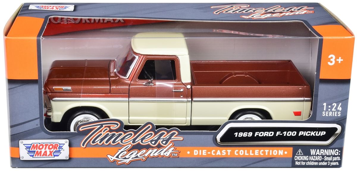 1969 Ford F-100 Pickup Truck Brown Metallic and Cream “Timeless Legends” 1/24 Diecast Model Car by Motormax