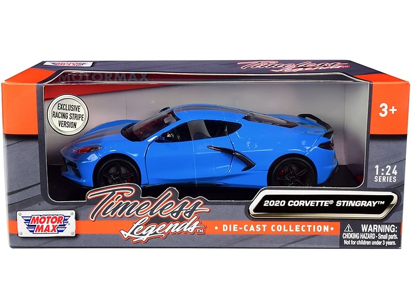 2020 Chevrolet Corvette C8 Stingray Blue with Silver Racing Stripes “Timeless Legends” 1/24 Diecast Model Car by Motormax