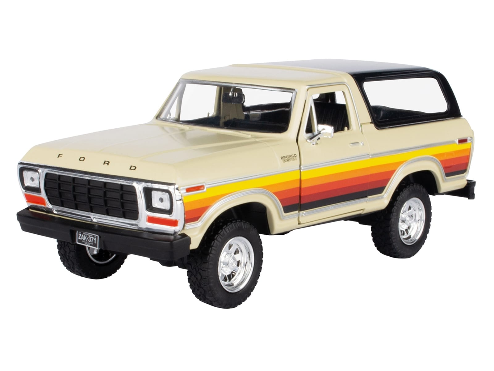 1978 Ford Bronco Custom Cream with Stripes and Black Top "Platinum Collection" Series 1/24 Diecast Model Car by Motormax - Image 2