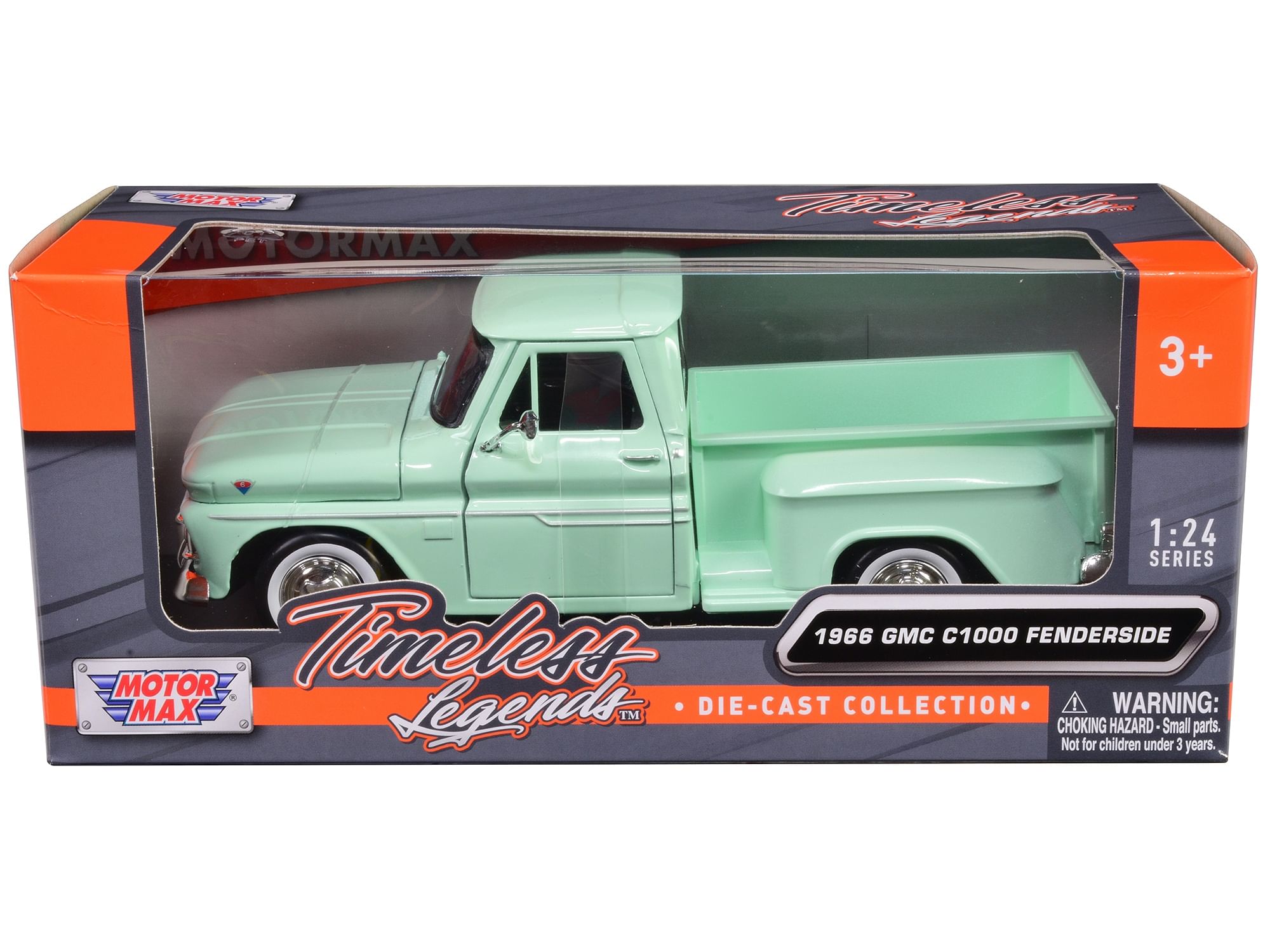 1966 GMC C1000 Fenderside Pickup Truck Light Green “Timeless Legends” Series 1/24 Diecast Model Car by Motormax