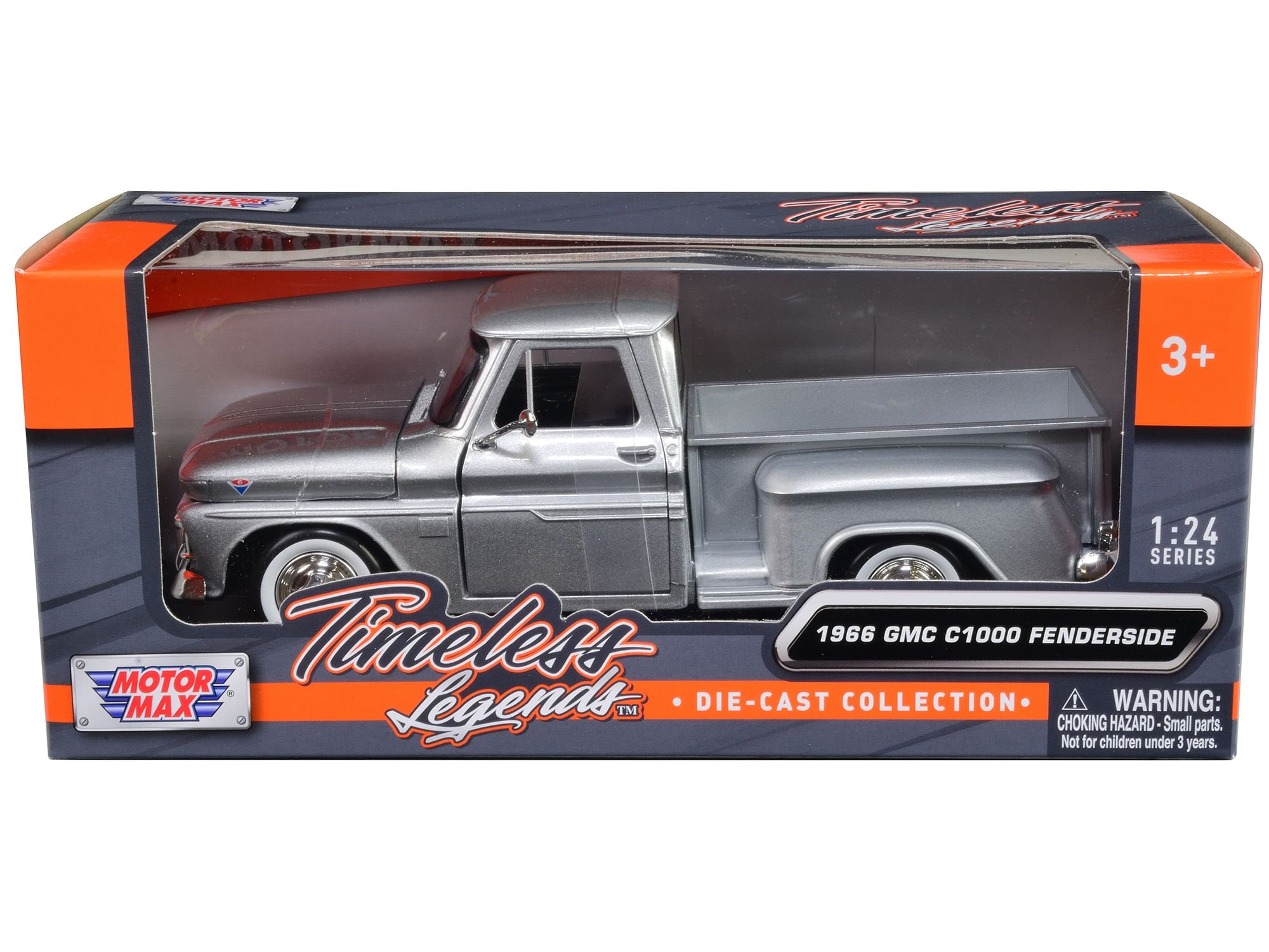 1966 GMC C1000 Fenderside Pickup Truck Silver Metallic “Timeless Legends” Series 1/24 Diecast Model Car by Motormax