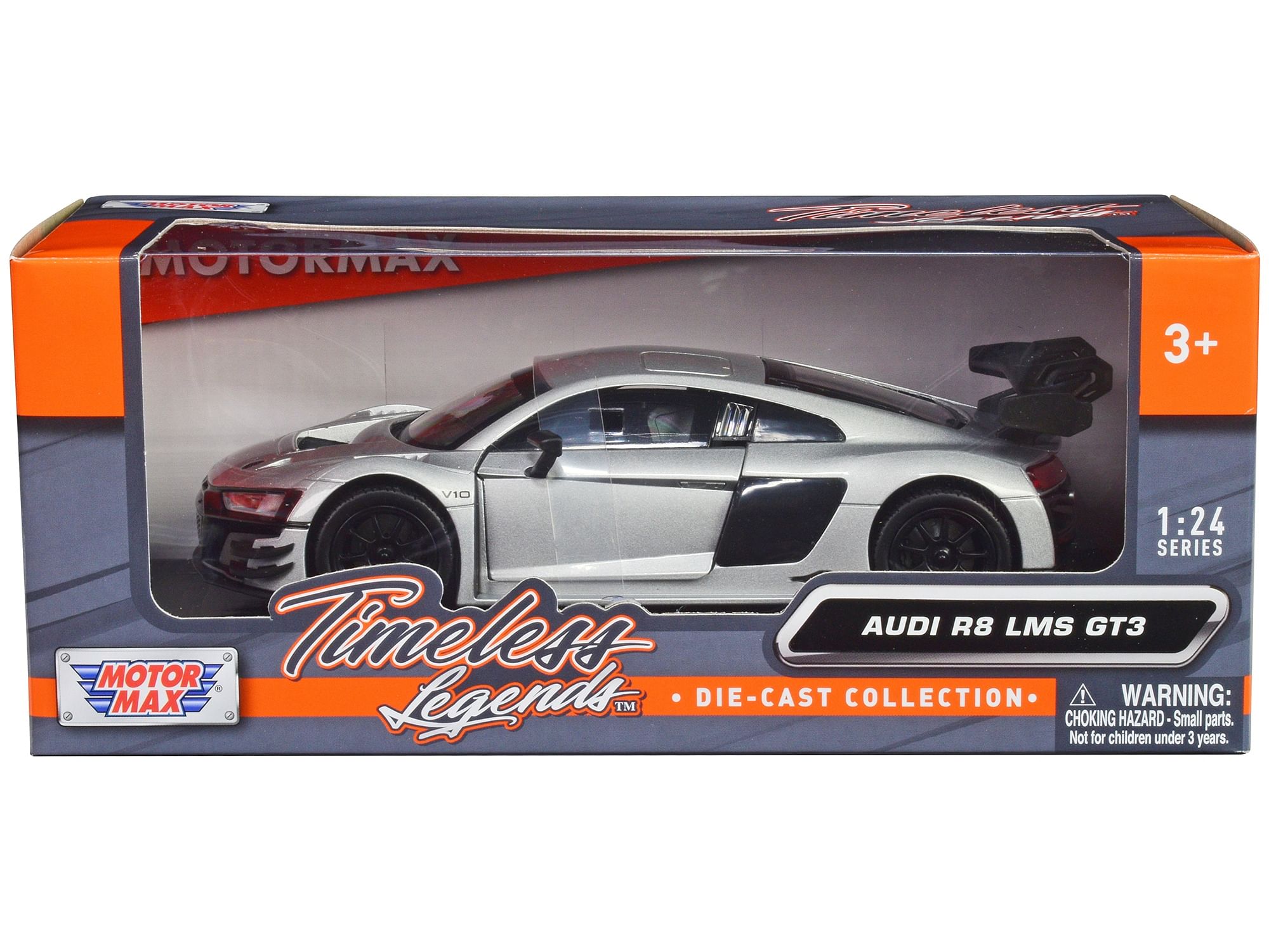 Audi R8 LMS GT3 Silver Metallic “Timeless Legends” Series 1/24 Diecast Model Car by Motormax