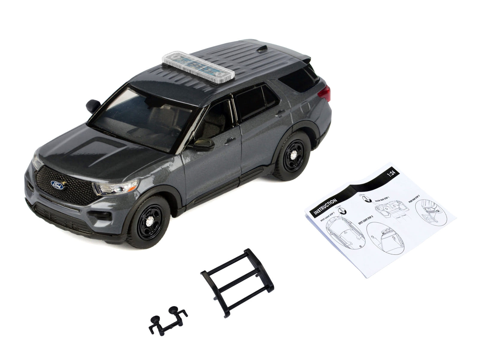 2022 Ford Police Interceptor Utility Dark Gray Metallic "Builder's Kit" with Flashing Light Bar and Front and Rear Lights and Sounds 1/24 Diecast Model Car by Motormax - Image 2