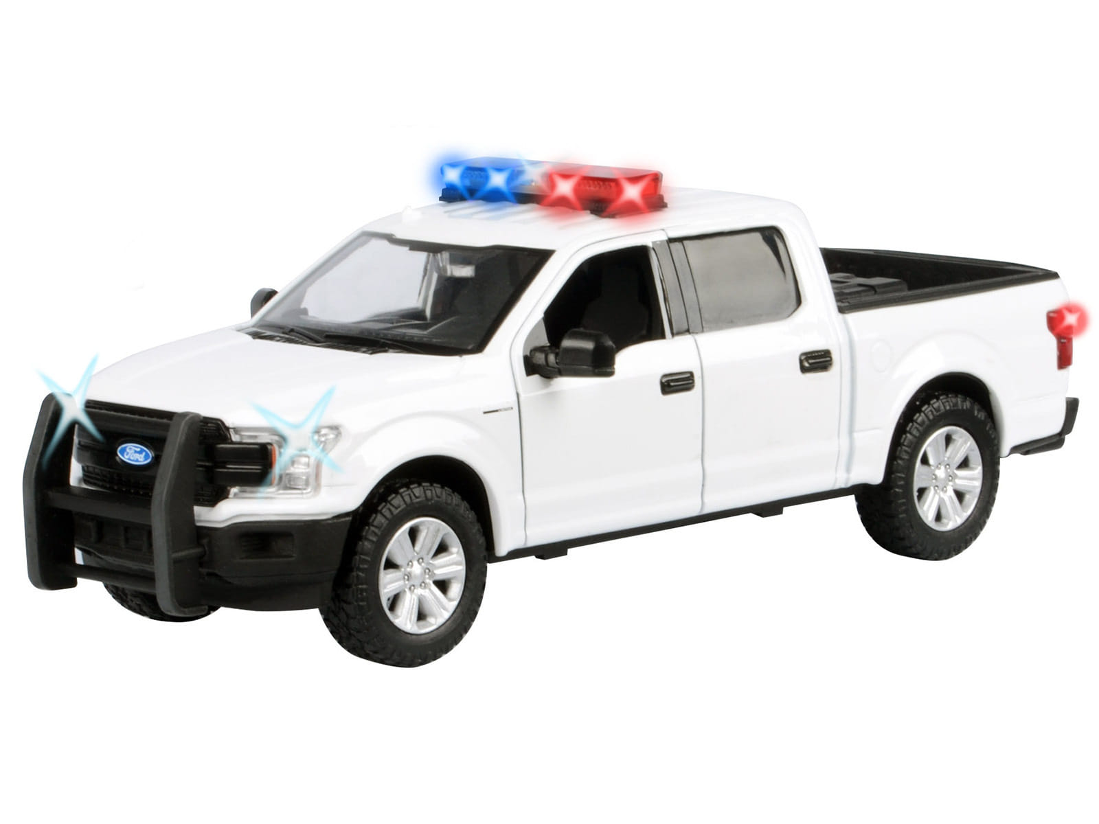 2019 Ford F-150 Lariat Crew Cab Pickup Truck White with Flashing Light Bar and Front and Rear Lights and Sounds 1/27 Diecast Model Car by Motormax - Image 2