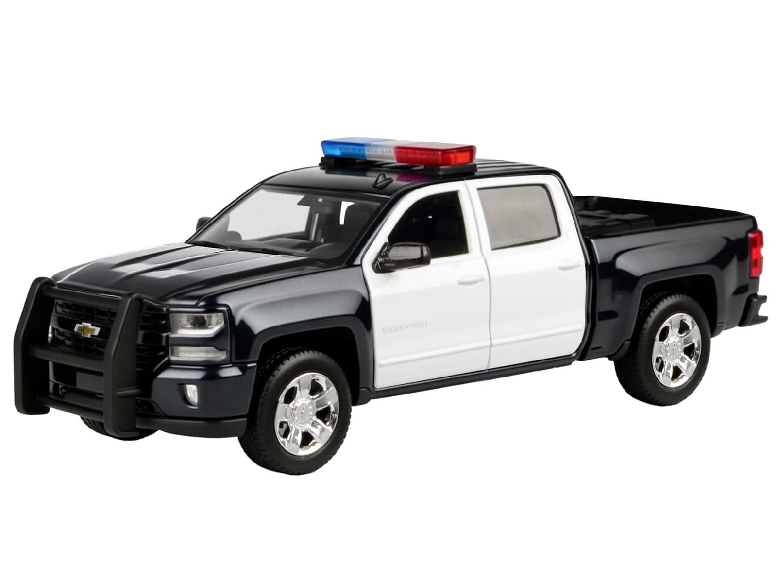 2017 Chevrolet Silverado 1500 LT Z71 Crew Cab Pickup Truck Black and White with Flashing Light Bar and Front and Rear Lights and Sounds 1/27 Diecast Model Car by Motormax - Image 2
