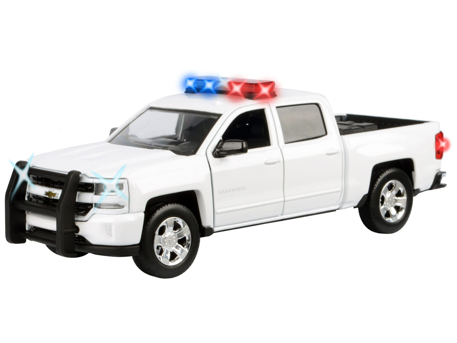 2017 Chevrolet Silverado 1500 LT Z71 Crew Cab Pickup Truck White with Flashing Light Bar and Front and Rear Lights and Sounds 1/27 Diecast Model Car by Motormax - Image 2