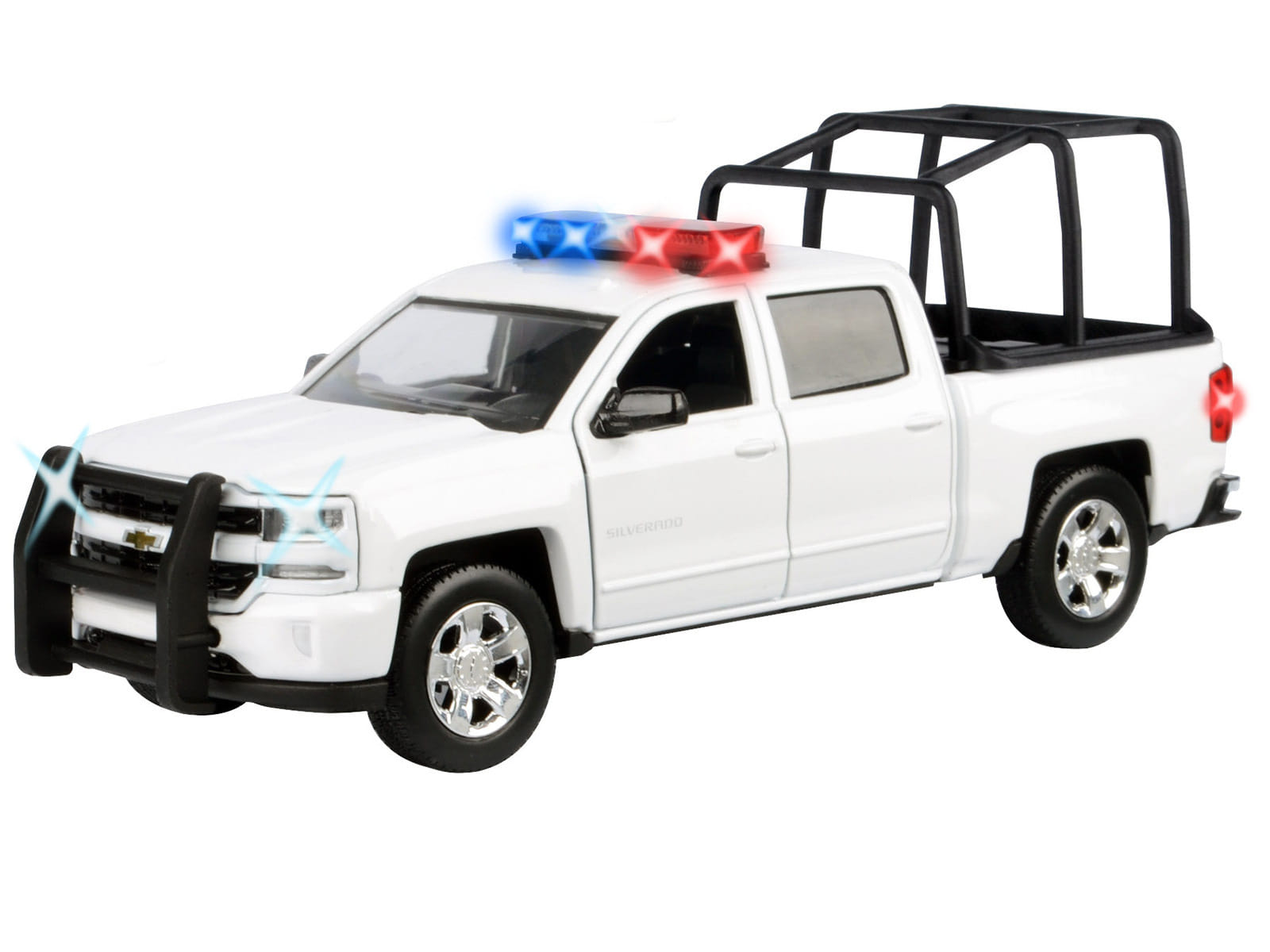 2017 Chevrolet Silverado 1500 LT Z71 Crew Cab Pickup Truck with White with Flashing Light Bar and Front and Rear Lights and Sounds 1/27 Diecast Model Car by Motormax - Image 2