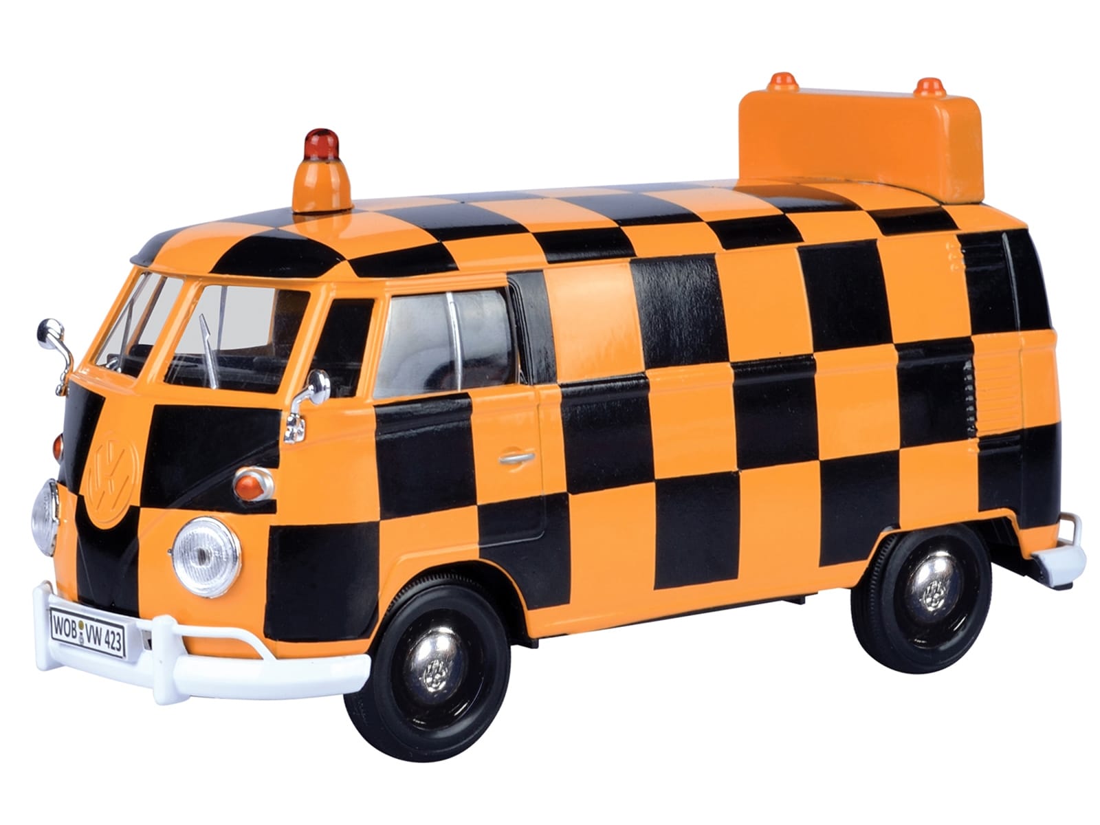 Volkswagen Type 2 (T1) Airport Runway Delivery Van Black and Orange Checkered 1/24 Diecast Model Car by Motormax - Image 2
