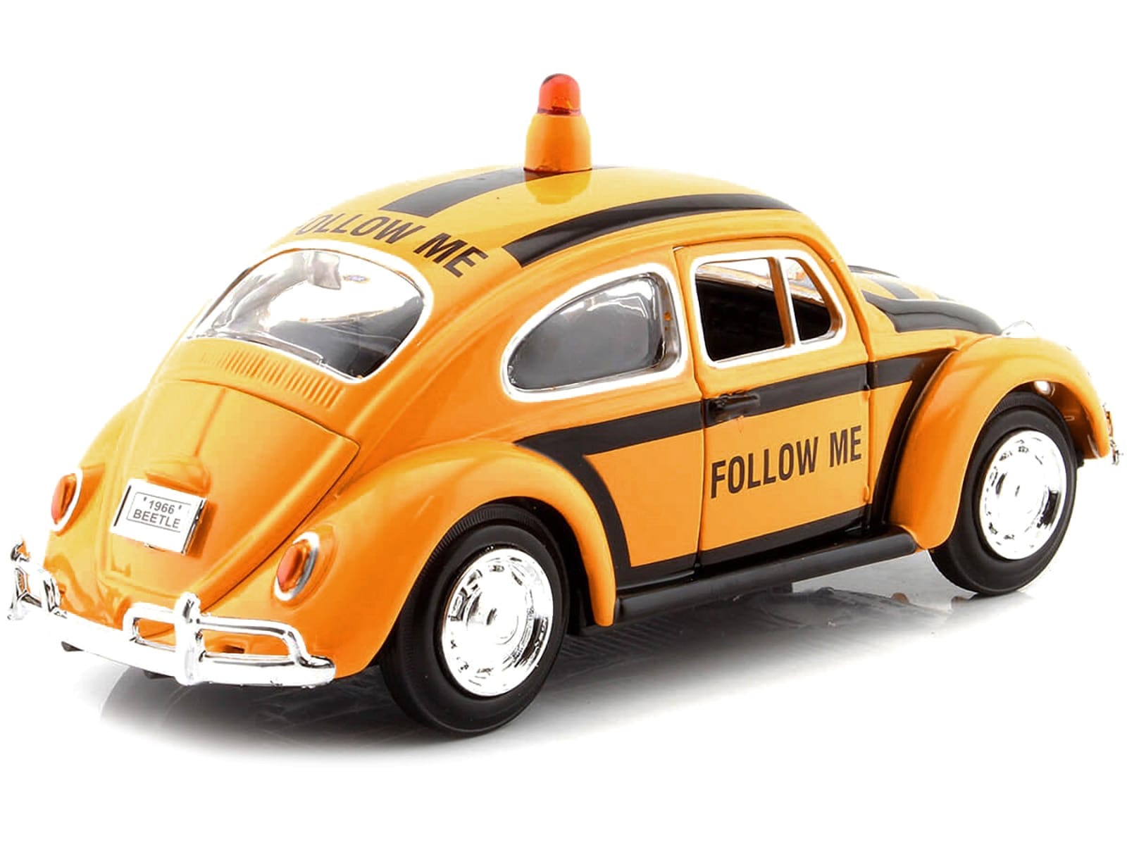 1966 Volkswagen Beetle "Follow Me" Airport Safety Vehicle Yellow with Black Stripes 1/24 Diecast Model Car by Motormax - Image 2