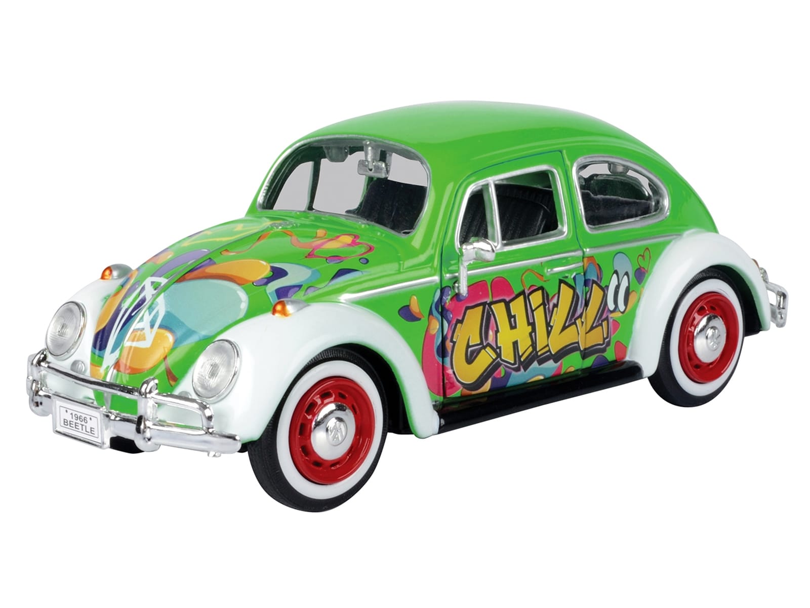 1966 Volkswagen Beetle Green with Graffiti Graphics 1/24 Diecast Model Car by Motormax - Image 2