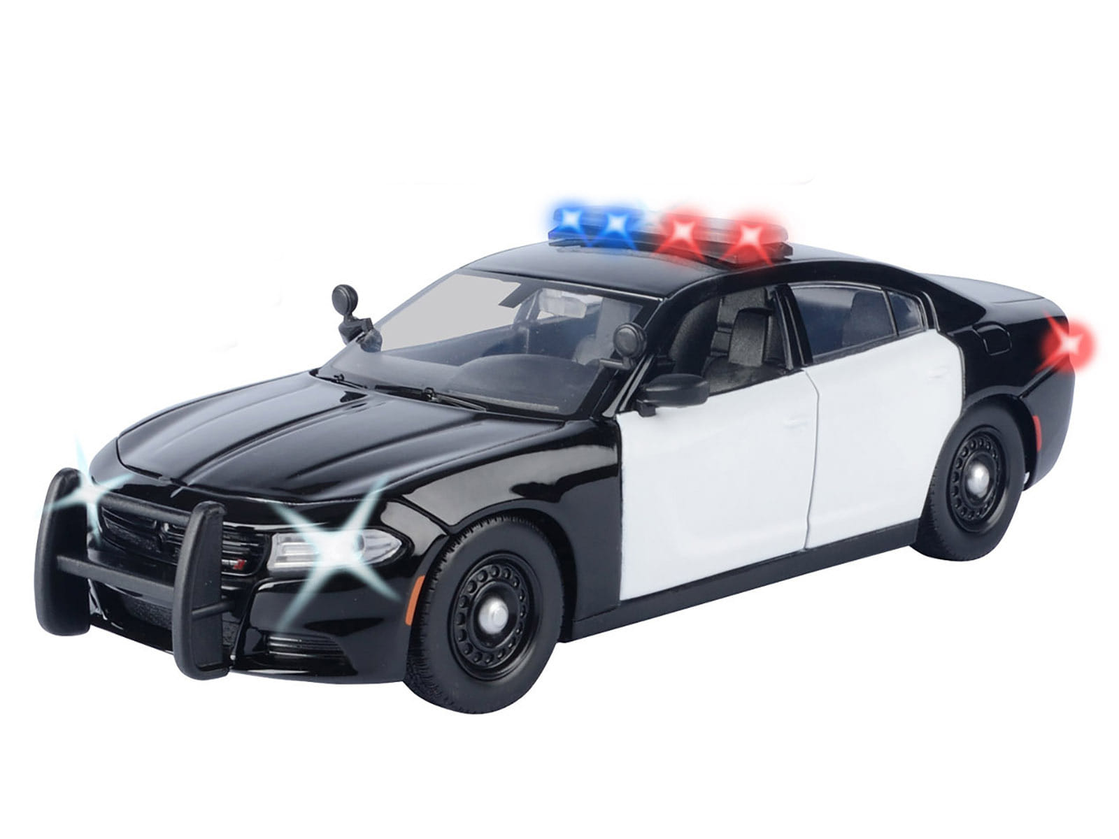 2023 Dodge Charger Pursuit Police Car Black and White with Flashing Light Bar Front and Rear Lights and 2 Sounds "Builder's Kit" 1/24 Diecast Model Car by Motormax - Image 2