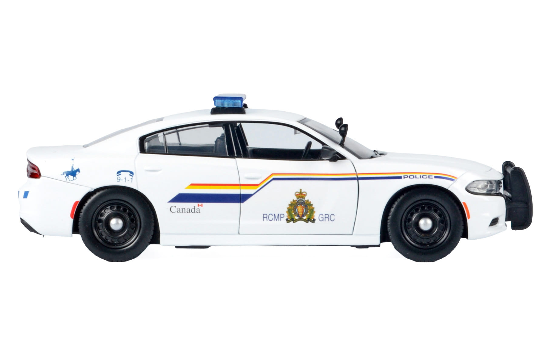 2023 Dodge Charger Pursuit Police Car "Royal Canadian Mounted Police (RCMP)" White with Flashing Light Bar and Front and Rear Lights and Sound 1/24 Diecast Model Car by Motormax - Image 2