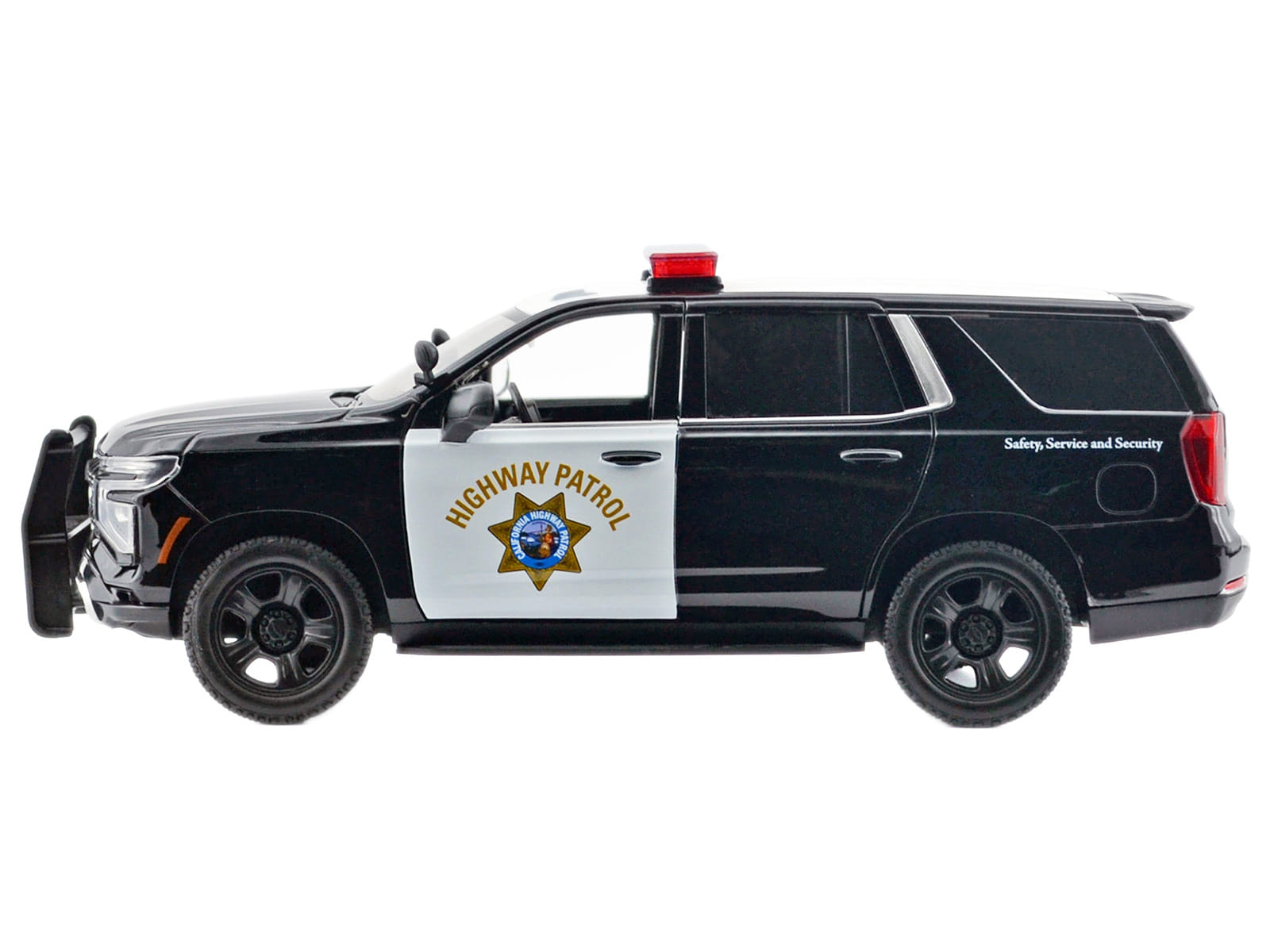 2025 Chevrolet Tahoe PPV "CHP (California Highway Patrol)" Black and White with Flashing Light Bar and Front and Rear Lights and Sounds 1/24 Diecast Model Car by Motormax - Image 2