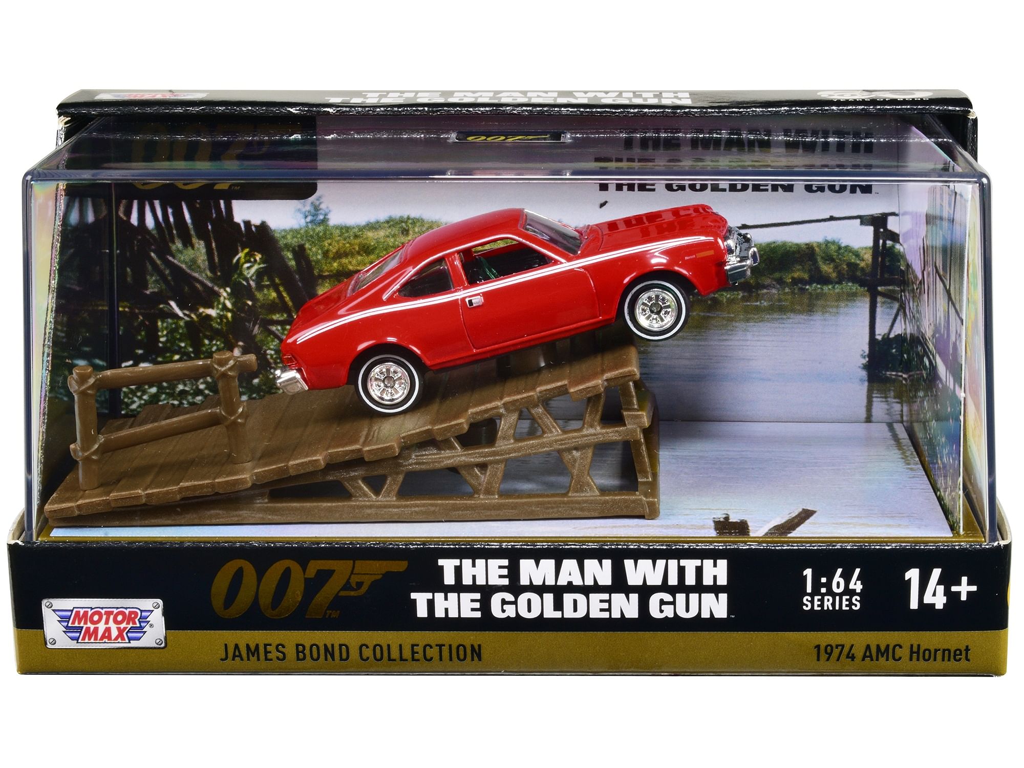 1974 AMC Hornet Red with White Stripes James Bond 007 “The Man with the Golden Gun” (1974) Movie with Display 1/64 Diecast Model Car by Motormax