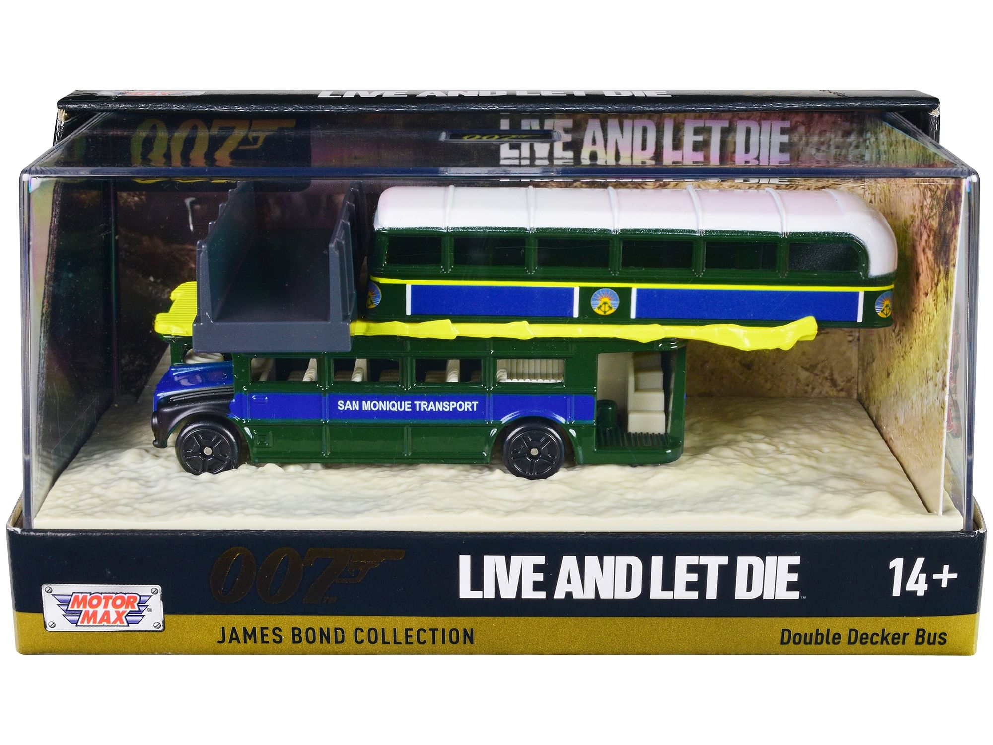 Double Decker Bus “San Monique Transport” “Hitting Bridge Scene” James Bond 007 “Live and Let Die” (1973) Movie with Display “James Bond Collection” Series Diecast Model by Motormax