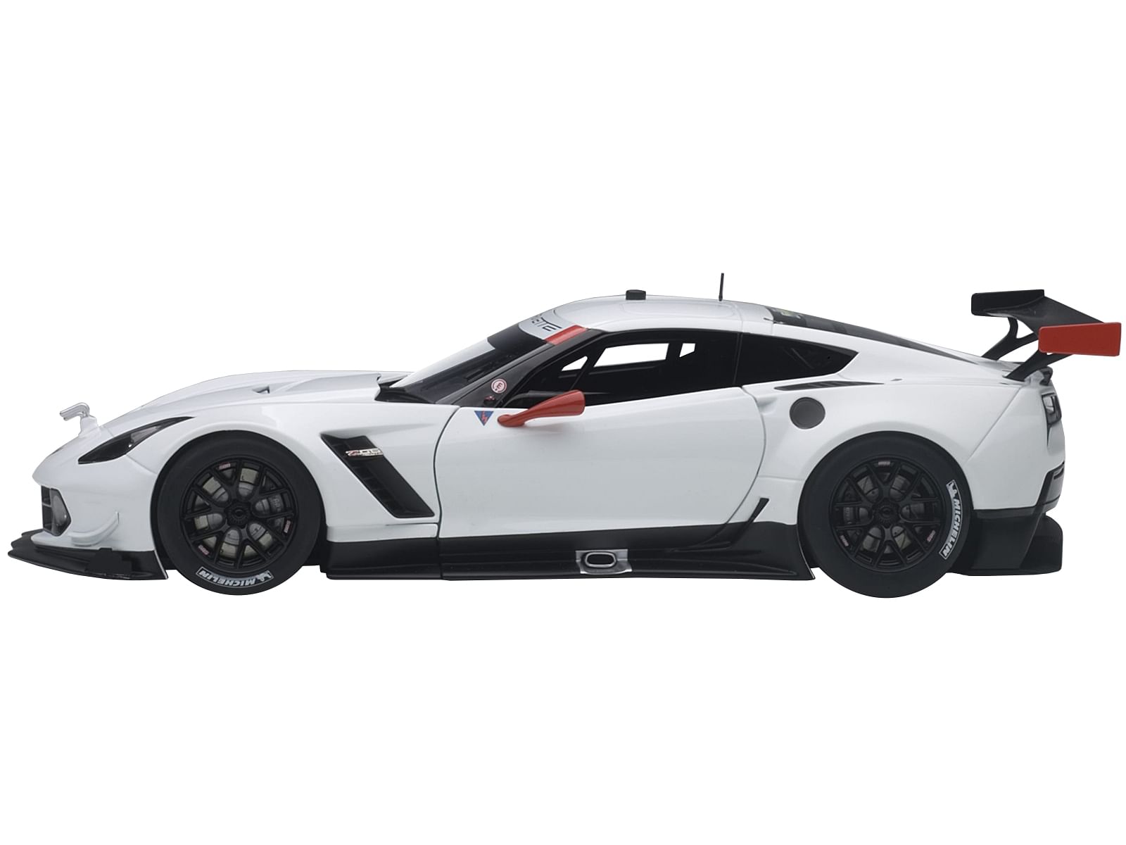 Chevrolet Corvette C7 R Plain White Version with Red Accents 1/18 Model Car by Autoart