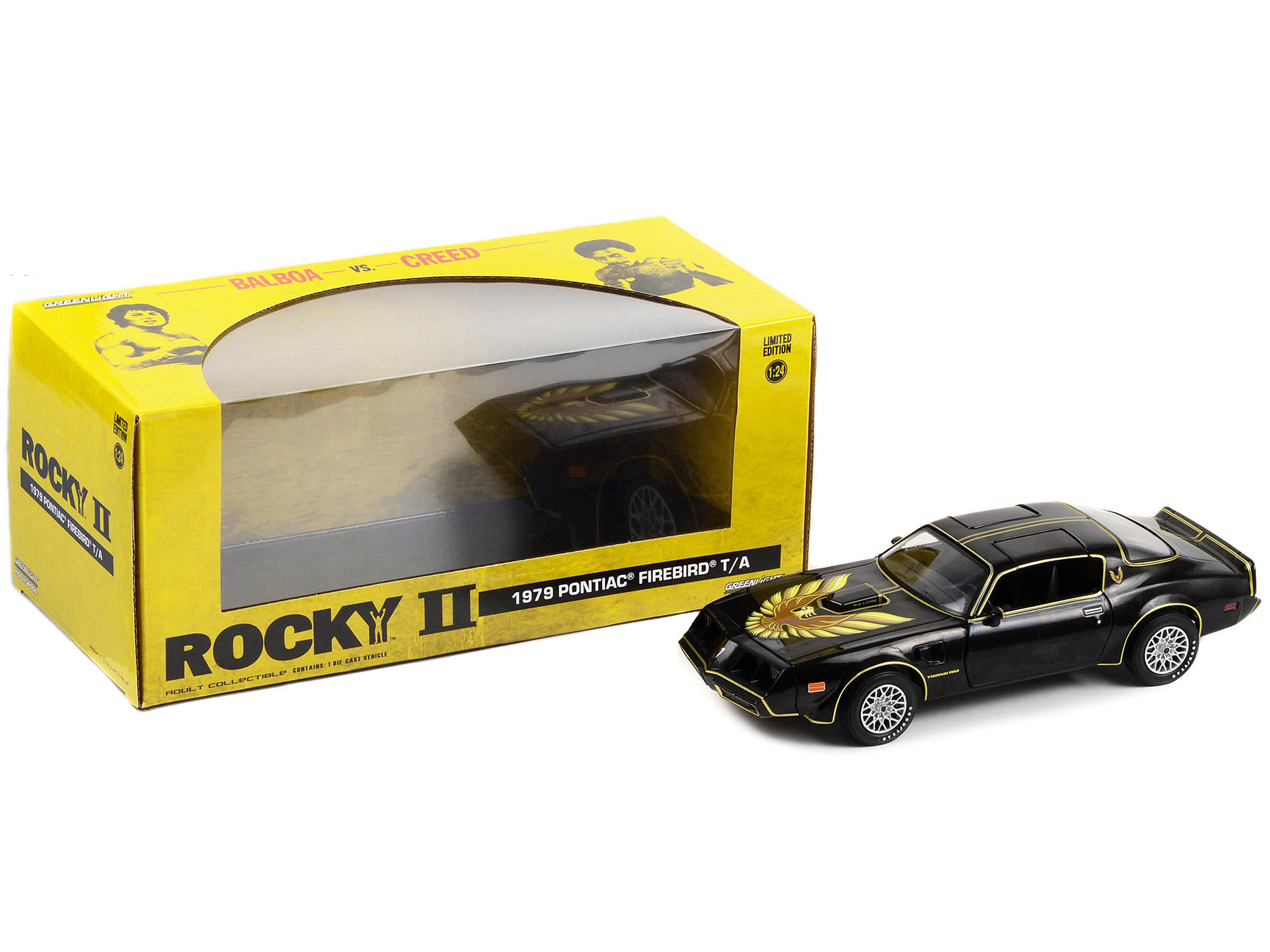 1979 Pontiac Firebird T/A Trans Am Black with Hood Phoenix “Rocky II” (1979) Movie 1/24 Diecast Model Car by Greenlight