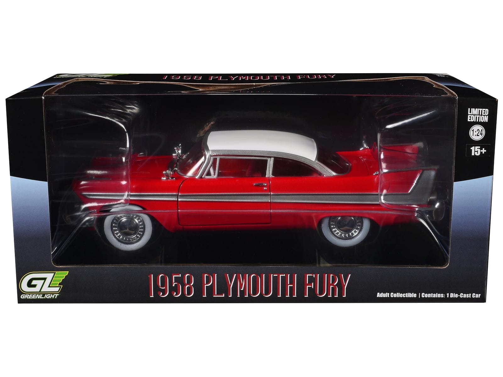 1958 Plymouth Fury Red with White Top and Red Interior "Hollywood Greatest Hits" Series 1/24 Diecast Model Car by Greenlight - Image 3