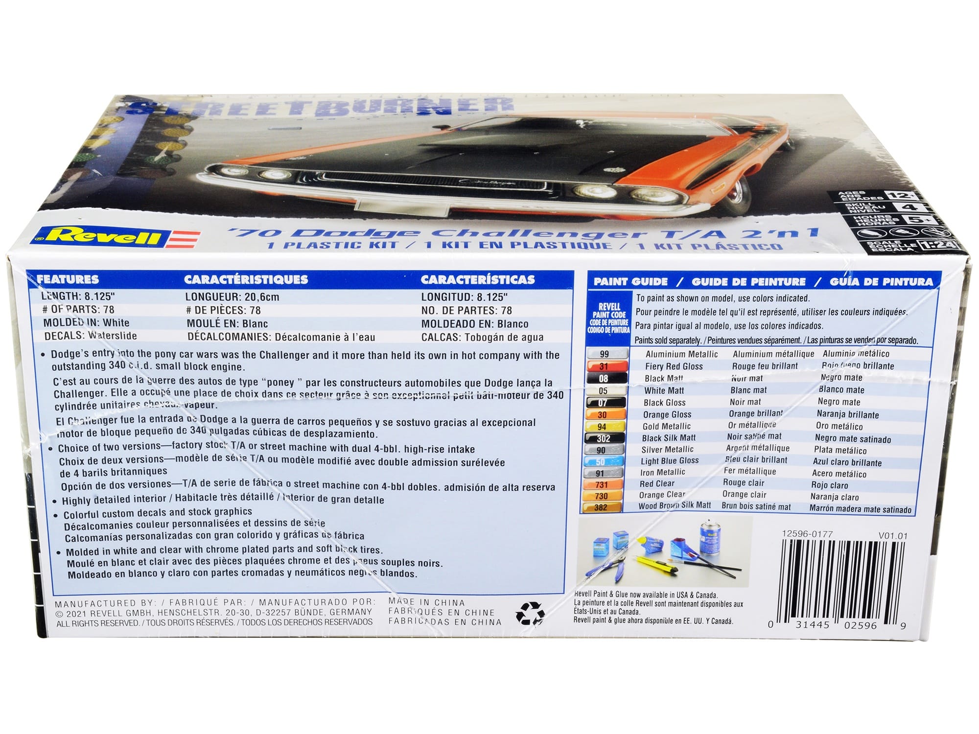 Level 4 Model Kit 1970 Dodge Challenger T/A "Streetburner" 2-in-1 Kit 1/24 Scale Model by Revell - Image 4