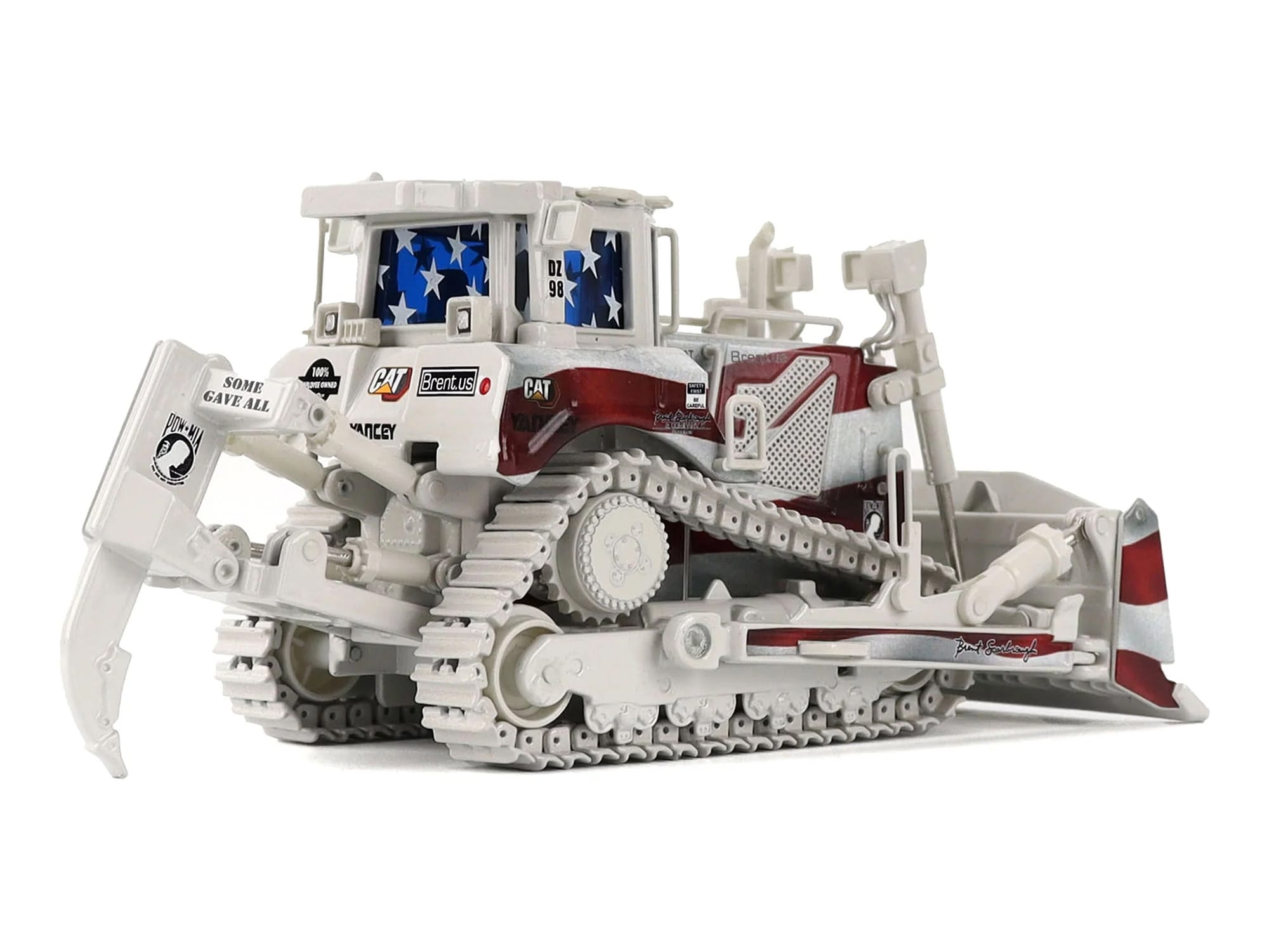 CAT Caterpillar D8T Track Type Tractor with Single Shank Ripper "Brent Scarbrough & Co." Patriotic Livery "High Line" Series 1/50 Diecast Model by Diecast Masters - Image 2