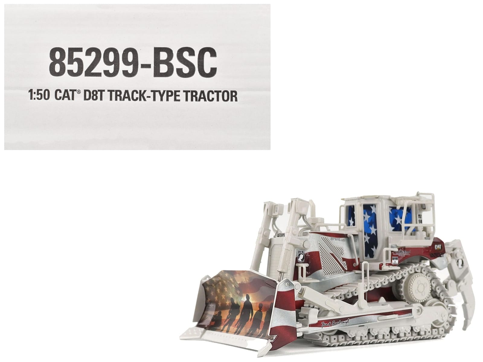 CAT Caterpillar D8T Track Type Tractor with Single Shank Ripper "Brent Scarbrough & Co." Patriotic Livery "High Line" Series 1/50 Diecast Model by Diecast Masters - Image 4