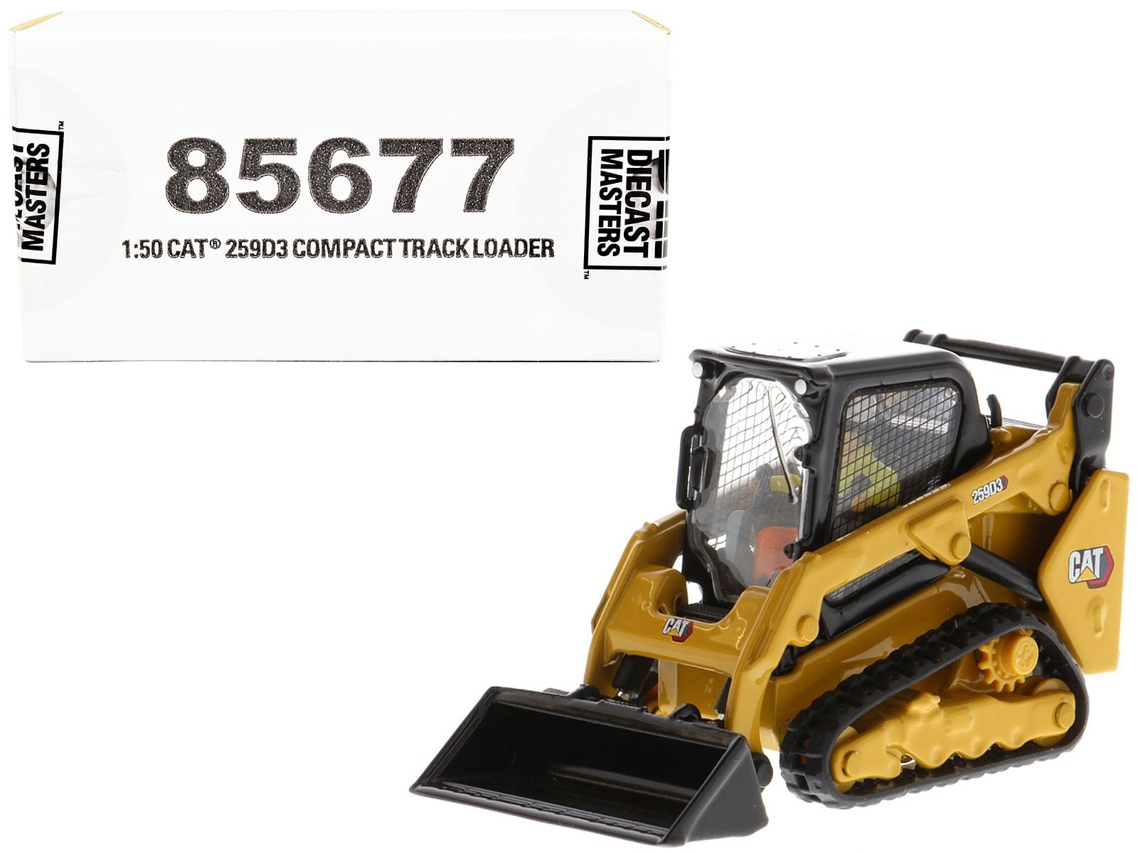 CAT Caterpillar 259D3 Compact Track Loader with Work Tools and Operator Yellow “High Line Series” 1/50 Diecast Model by Diecast Masters