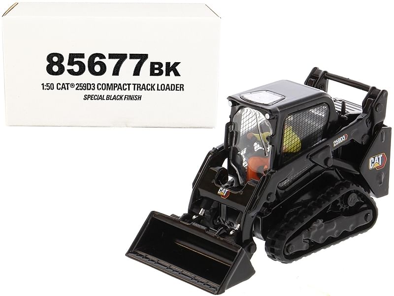 CAT Caterpillar 259D3 Compact Track Loader with Work Tools and Operator Special Black Paint “High Line Series” 1/50 Diecast Model by Diecast Masters