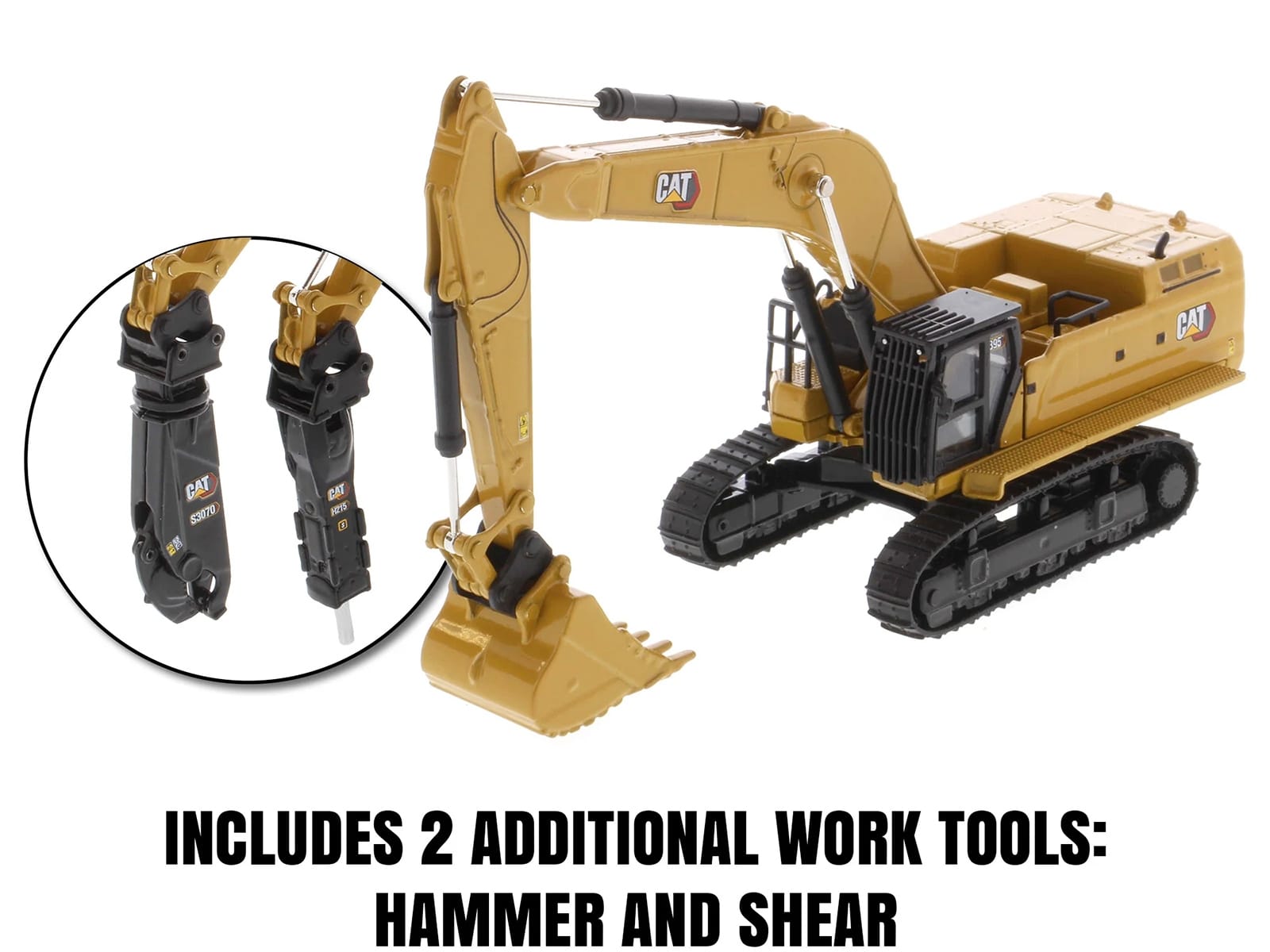 CAT Caterpillar 395 Next-Generation Hydraulic Excavator (General Purpose Version) Yellow with Additional Tools "High Line Series" 1/87 (HO) Diecast Model by Diecast Masters - Image 4