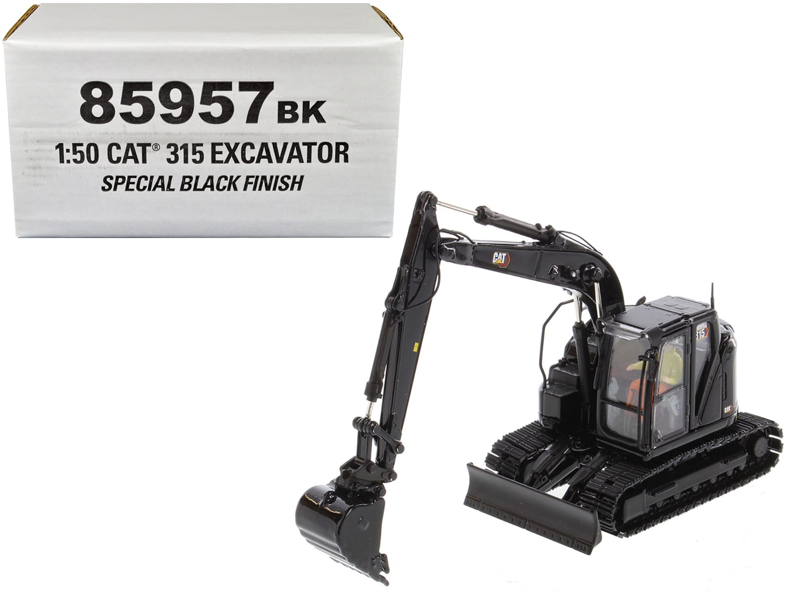 CAT Caterpillar 315 Track Type Hydraulic Excavator Special Black Finish with Operator "High Line" Series 1/50 Diecast Model by Diecast Masters - Image 5