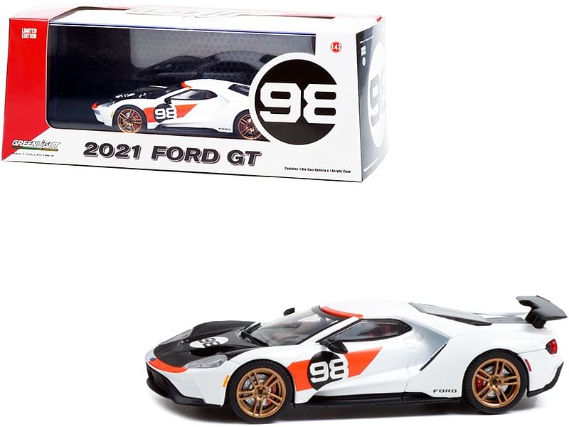 2021 Ford GT #98 Tribute to Ford MKII Ken Miles and Lloyd Ruby 24H of Daytona (1966) “Ford GT Heritage Edition” 1/43 Diecast Model Car by Greenlight