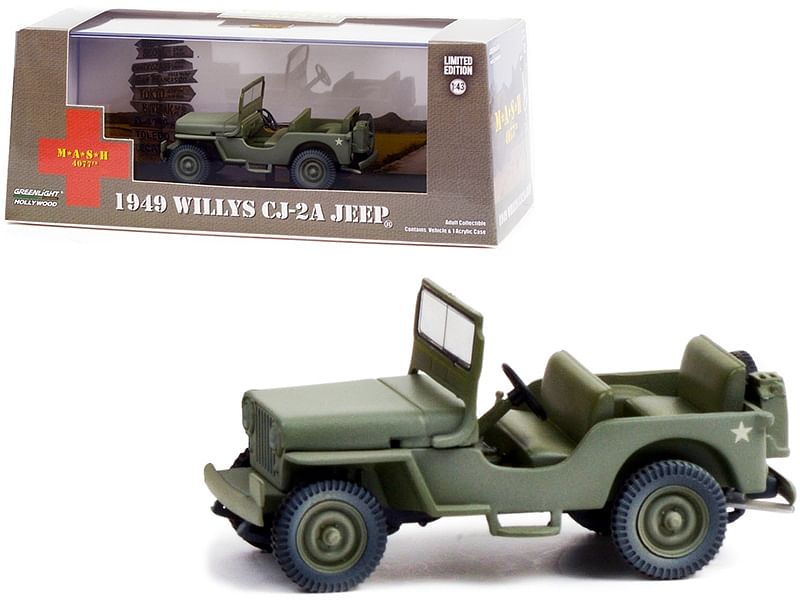 1949 Willys CJ-2A Jeep Army Green “MASH” (1972-1983) TV Series 1/43 Diecast Model Car by Greenlight