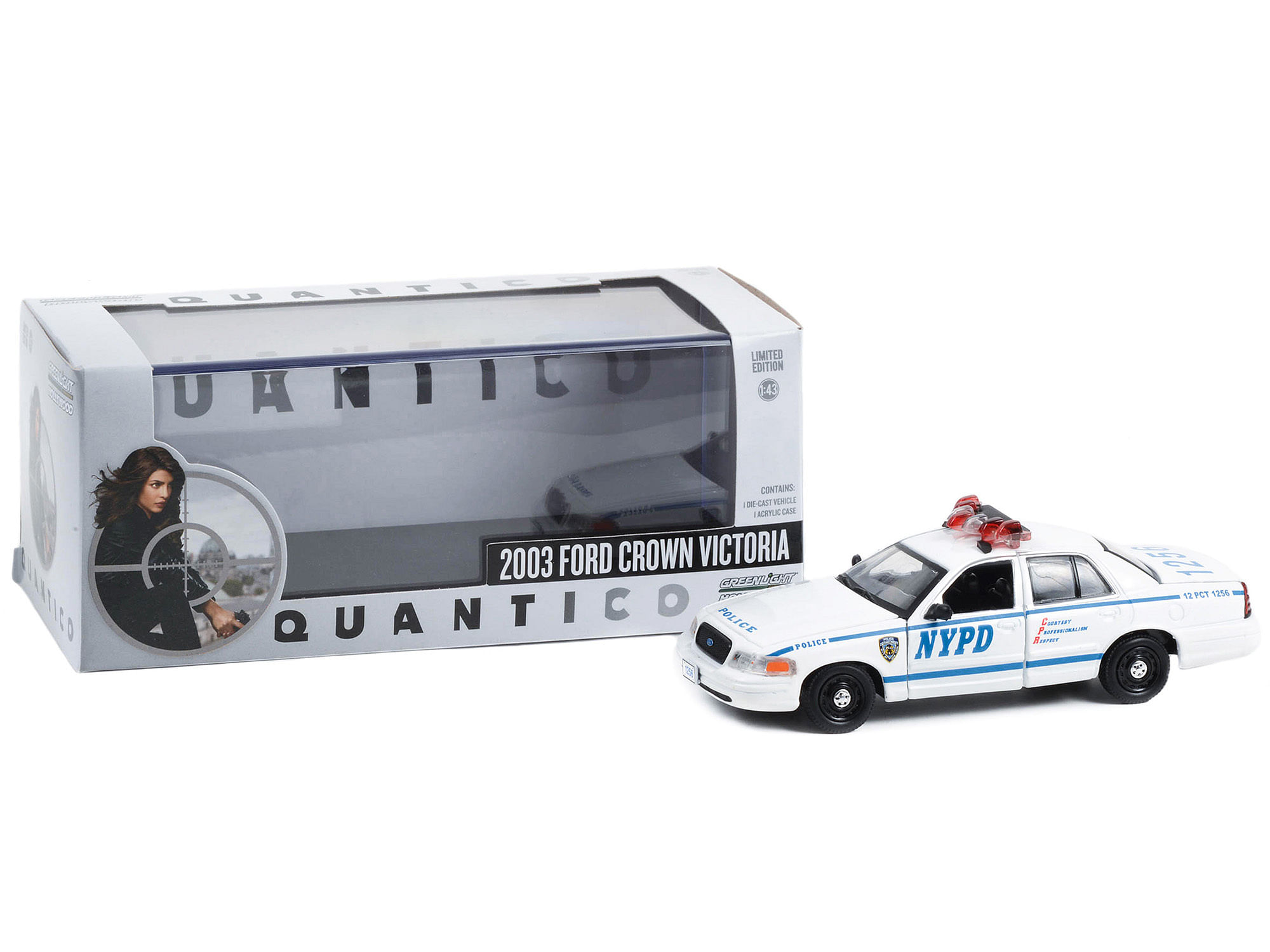 2003 Ford Crown Victoria Police Interceptor NYPD (New York City Police Dept) White “Quantico” (2015-2018) TV Series 1/43 Diecast Model Car by Greenlight