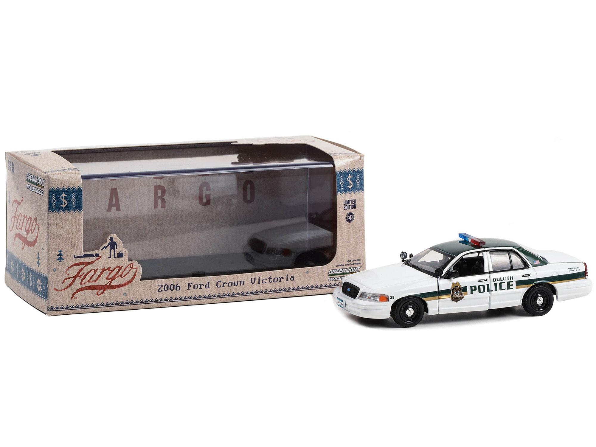 2006 Ford Crown Victoria Police Interceptor White with Green Top “Duluth Minnesota Police” “Fargo” (2014-2020 TV Series) “Hollywood” Series 1/43 Diecast Model Car by Greenlight