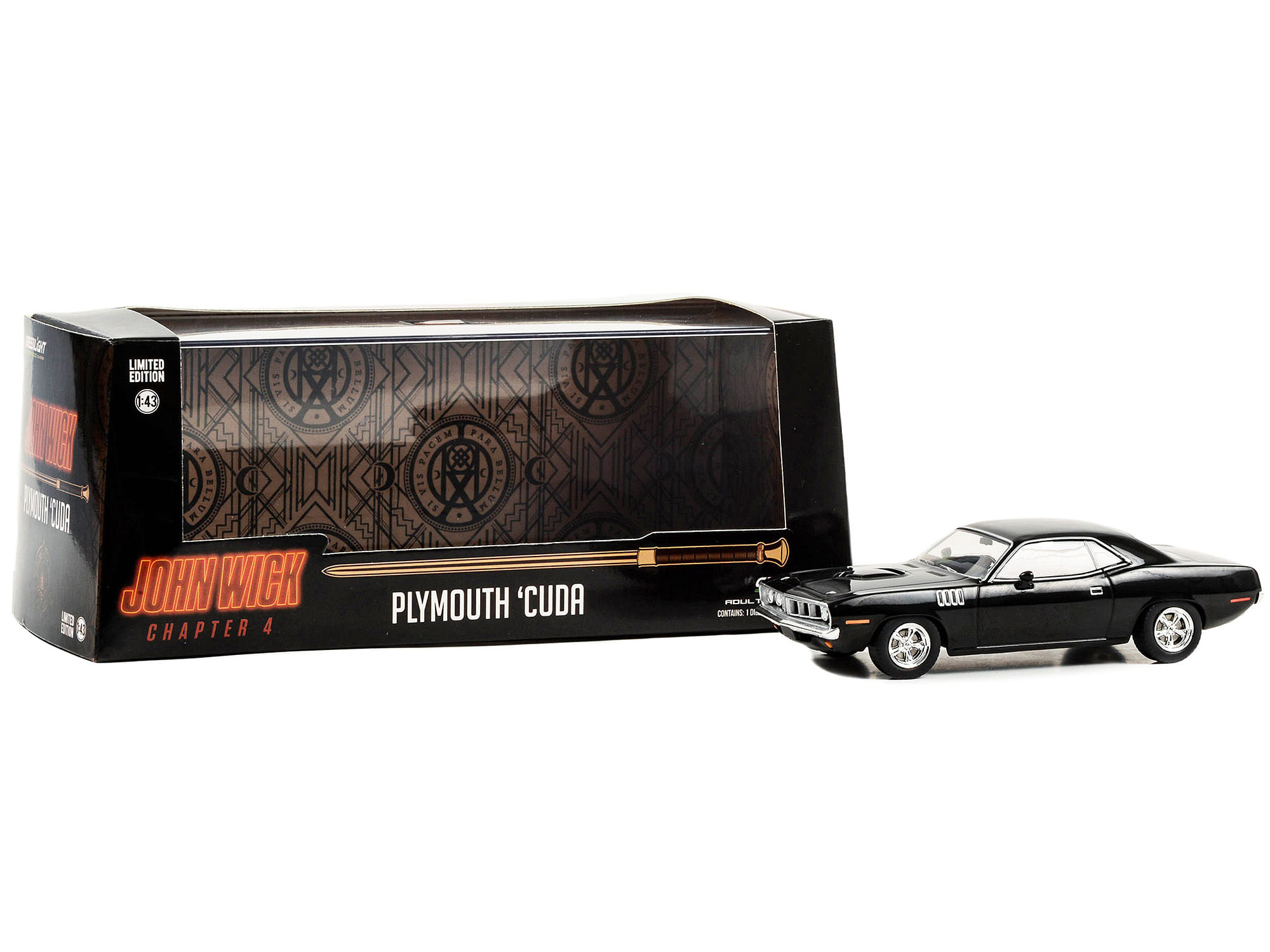 1971 Plymouth Barracuda Black “John Wick: Chapter 4” (2023) Movie “Hollywood” Series 1/43 Diecast Model Car by Greenlight