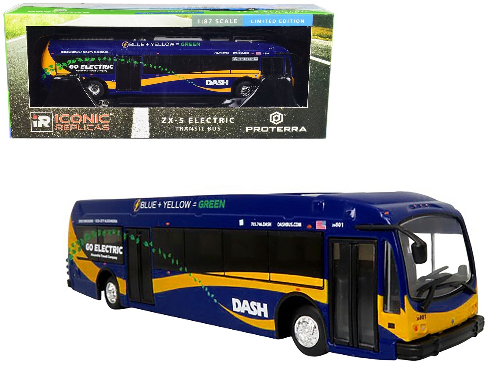 Proterra ZX5 Electric Transit Bus “Alexandria Transit Co.” DASH “35 Pentagon” 1/87 (HO) Diecast Model by Iconic Replicas