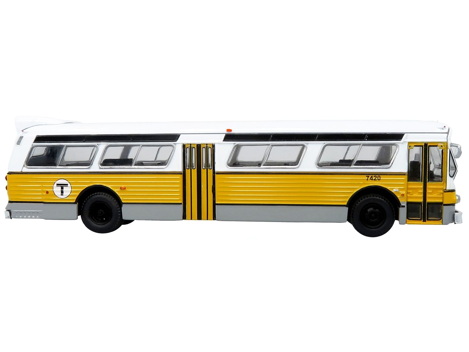 Flxible 53102 New Look Transit Bus “MBTA Boston” Yellow and White with Black Stripes “Vintage Bus & Motorcoach Collection” Limited Edition 1/87 (HO) Diecast Model by Iconic Replicas