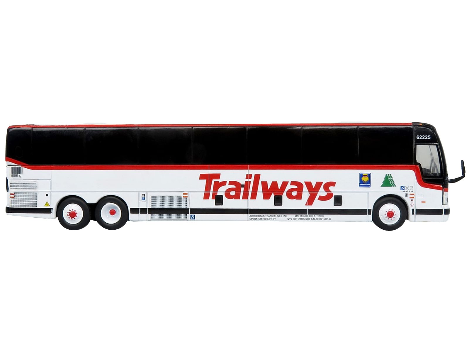 Prevost X3-45 Coach Bus “Trailways – Adirondack Transit Lines” White with Red Stripes Limited Edition 1/87 (HO) Diecast Model by Iconic Replicas