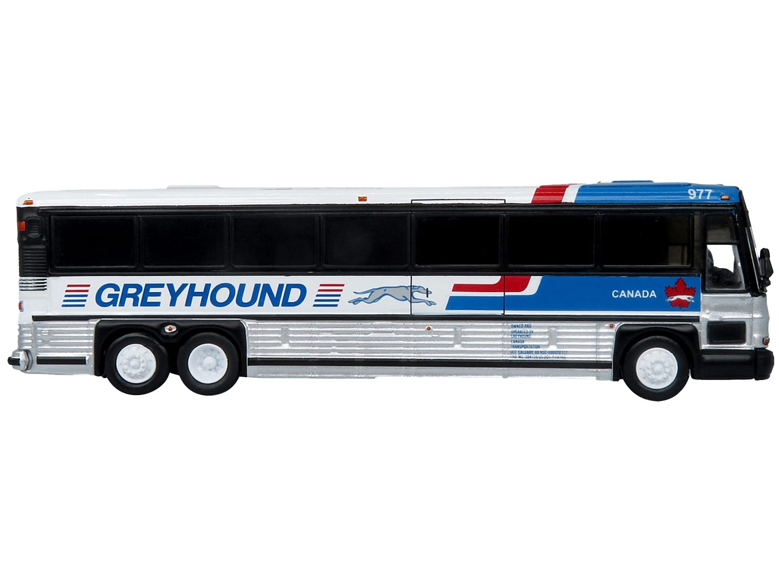 2001 MCI D4000 Coach Bus “Greyhound Canada” Blue and White with Red Stripes “Vintage Bus & Motorcoach Collection” Limited Edition to 504 pieces Worldwide 1/87 (HO) Diecast Model by Iconic Replicas