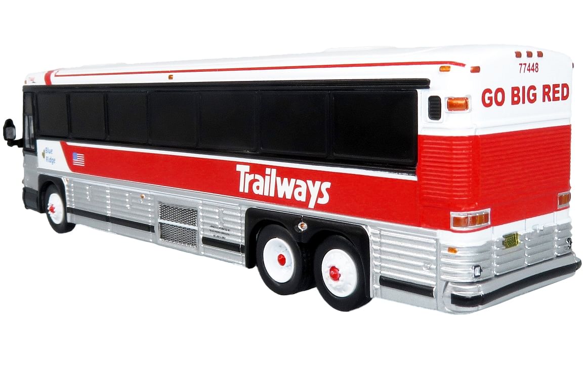 2001 MCI D4000 Coach Bus “Trailways – Blue Ridge” White and Red “Vintage Bus & Motorcoach Collection” Limited Edition to 504 pieces Worldwide 1/87 (HO) Diecast Model by Iconic Replicas