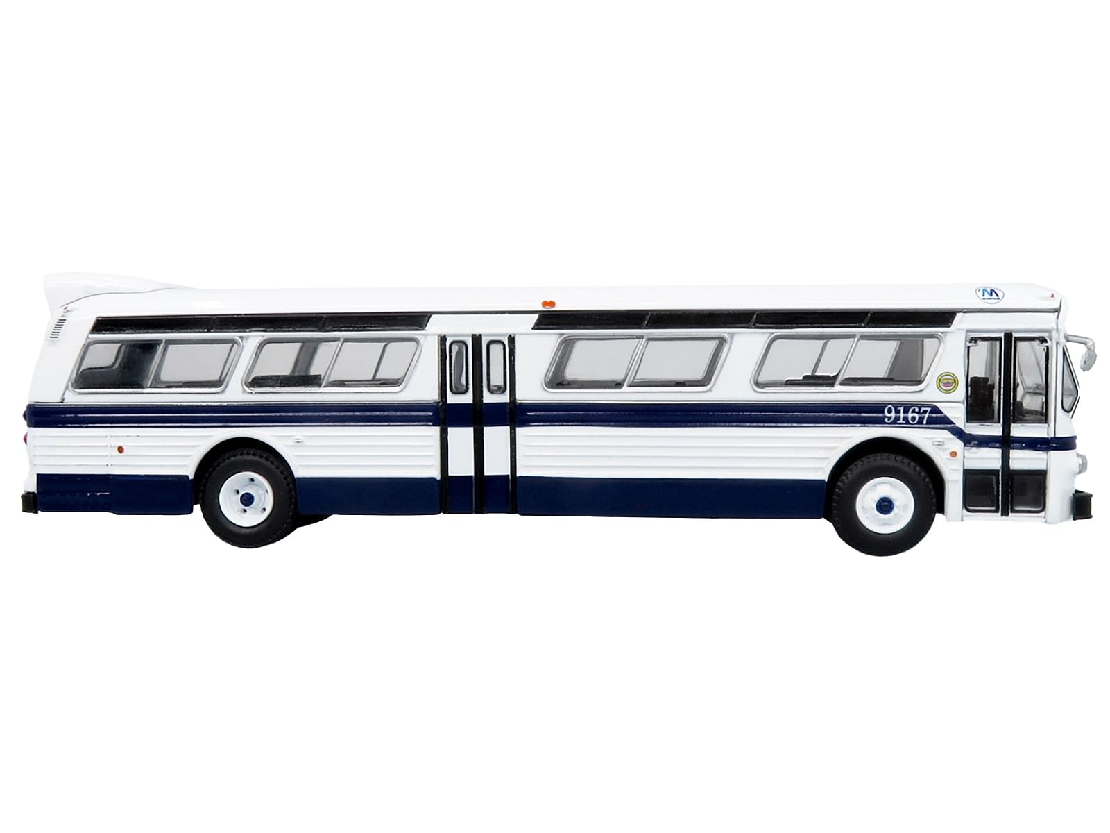 Flxible 53102 New Look Transit Bus “MTA New York City” White with Blue Stripes Limited Edition 1/87 (HO) Diecast Model by Iconic Replicas