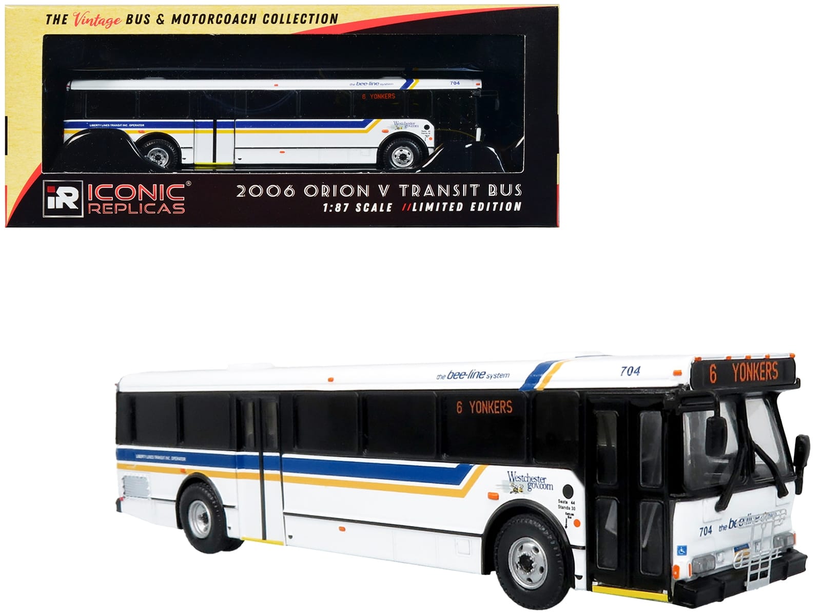 2006 Orion V Transit Bus Westchester NY Bee-Line "6 Yonkers" Limited Edition "The Vintage Bus and Motorcoach Collection" 1/87 (HO) Diecast Model by Iconic Replicas - Image 3