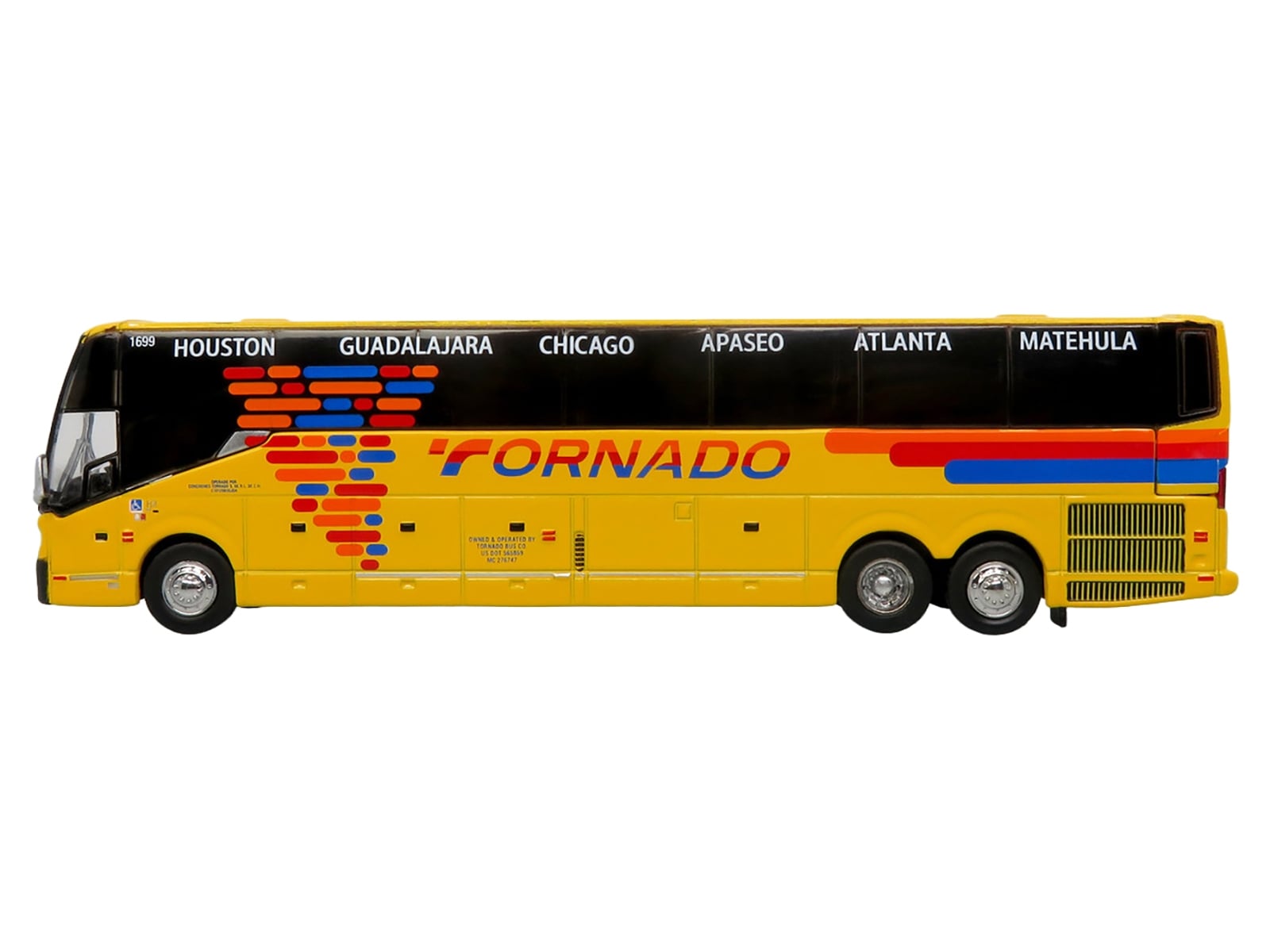 Prevost H3-45 Coach Bus "Tornado Bus Company" Yellow with Graphics Limited Edition 1/87 (HO) Diecast Model by Iconic Replicas - Image 2