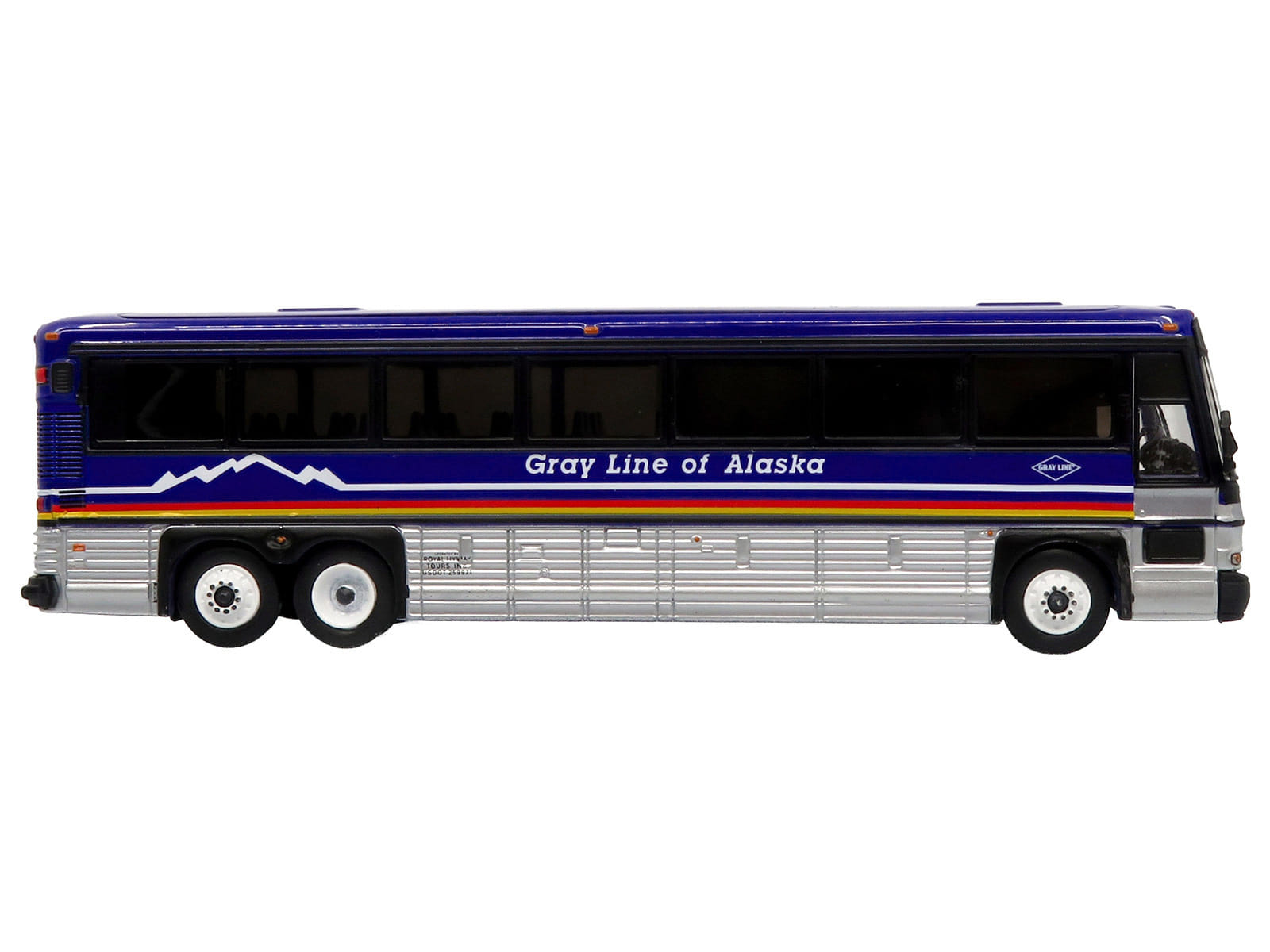 2001 MCI D4000 Coach Bus "Gray Line of Alaska" Dark Blue with Stripes "Vintage Bus & Motorcoach Collection" Limited Edition to 504 pieces Worldwide 1/87 (HO) Diecast Model by Iconic Replicas - Image 2
