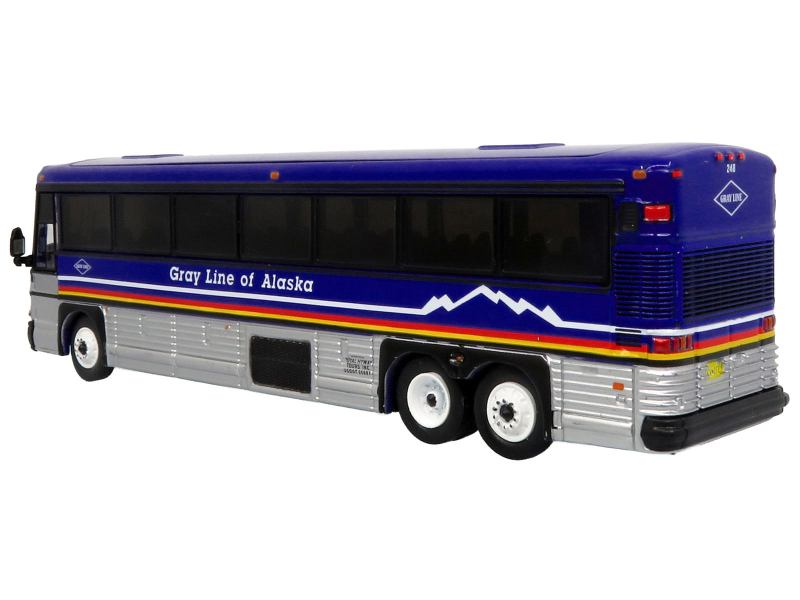 2001 MCI D4000 Coach Bus "Gray Line of Alaska" Dark Blue with Stripes "Vintage Bus & Motorcoach Collection" Limited Edition to 504 pieces Worldwide 1/87 (HO) Diecast Model by Iconic Replicas - Image 3